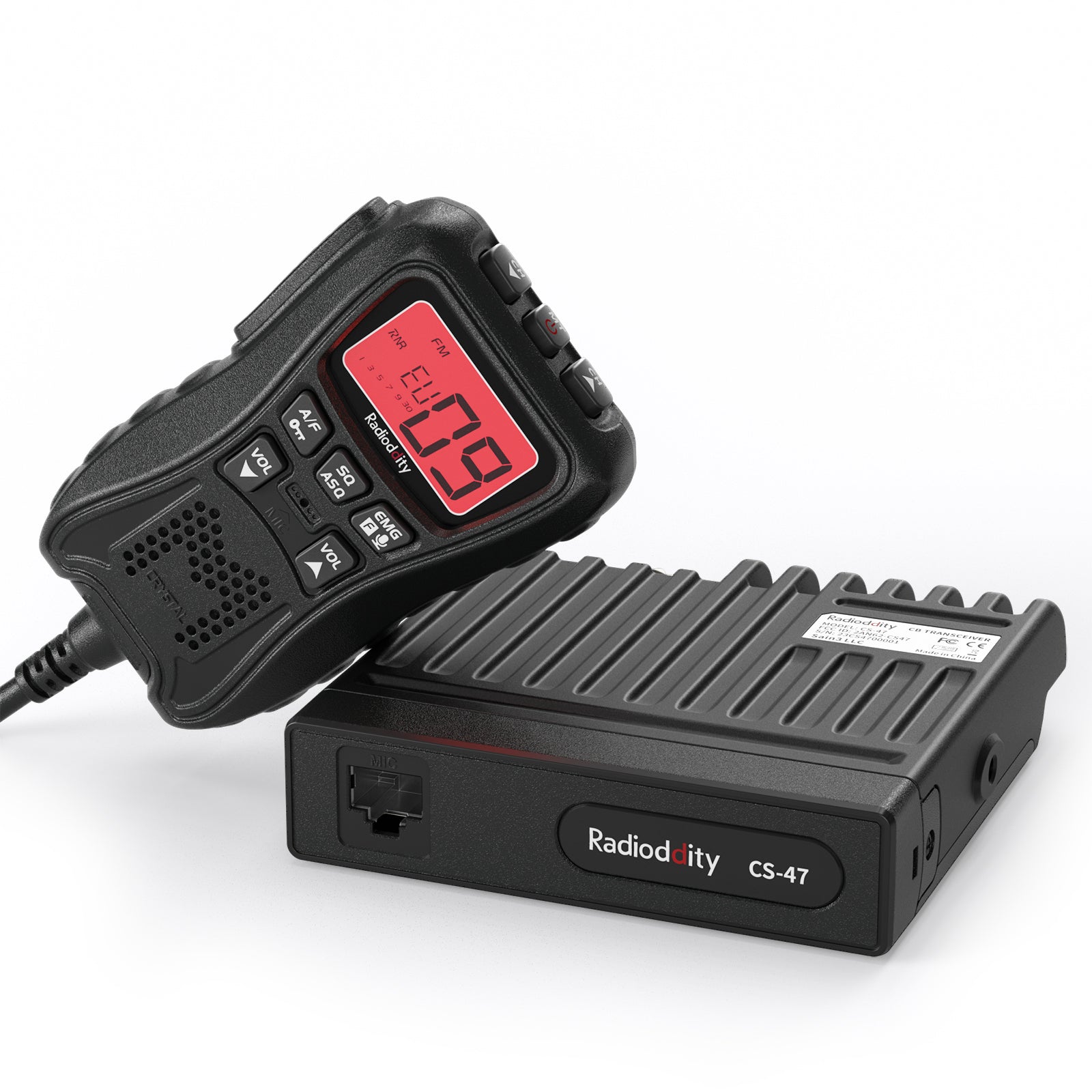 Radioddity CS47 Handheld CB Radio with LCD Microphone & Built-in Speaker | 7-Color Backlit Display | AM/FM | RF Gain | VOX Function | Perfect for Trucking, Off-Roading & Emergency Communication