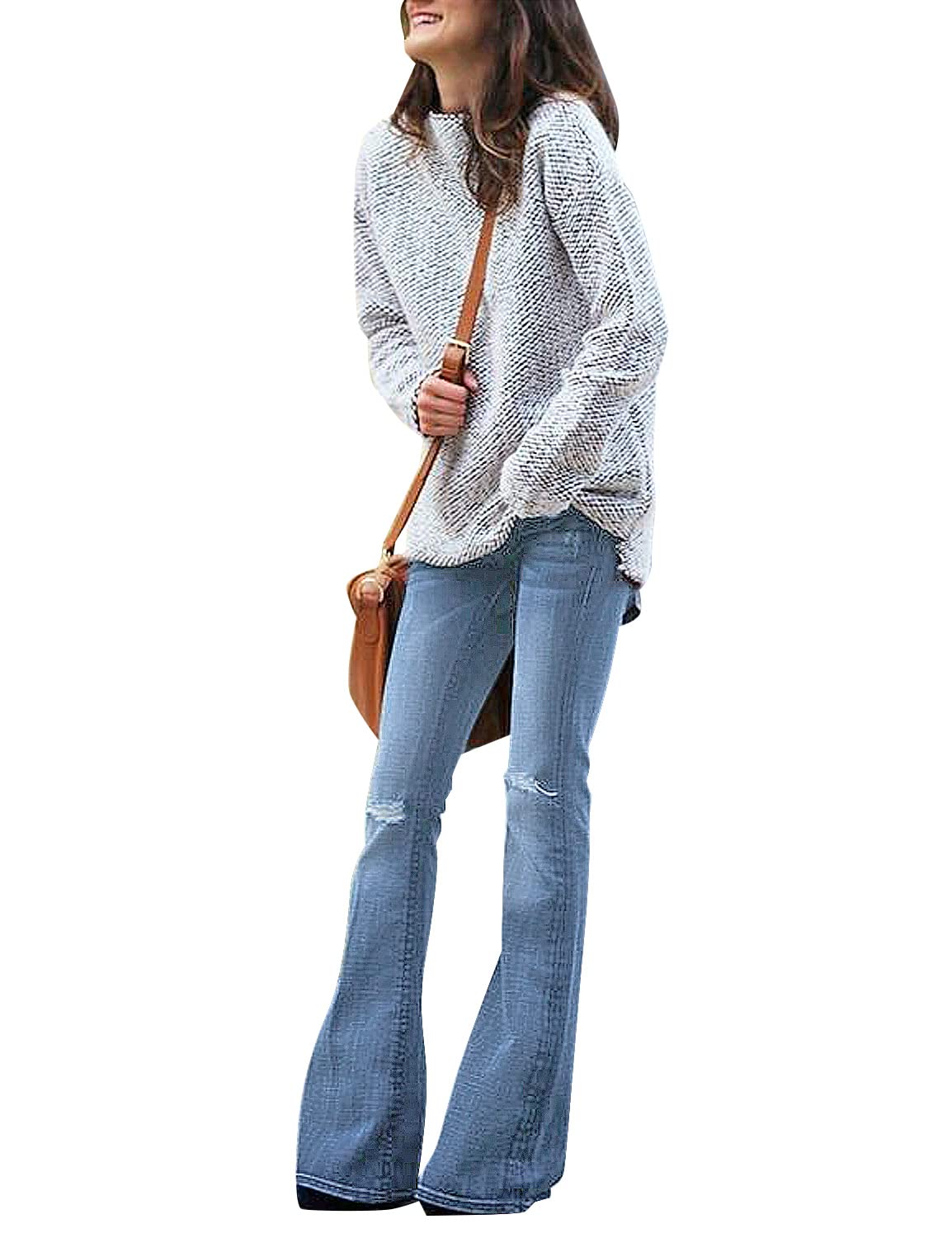 Luvamia Women's Ripped Flare Bell Bottom Jeans - Retro Wide Leg Denim Pants for Casual Outfits & 70s Vintage Style | Perfect for Parties, Dates, and Everyday Wear