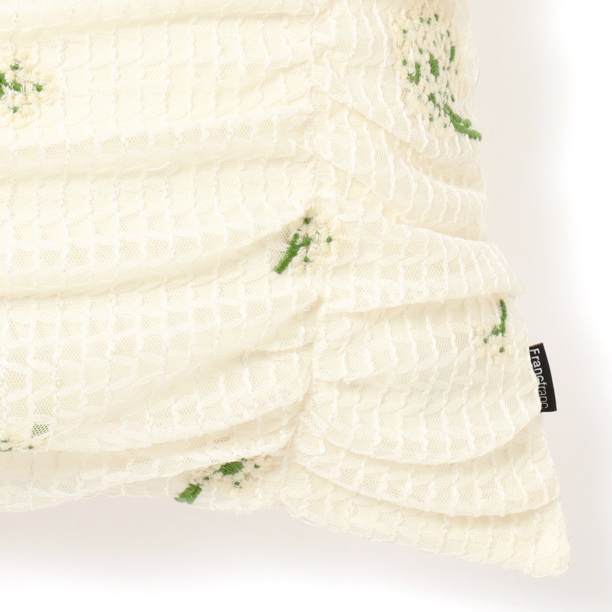White Flower Embroidery Gathered Cushion Cover 18x18 Inch - Perfect for Sofa, Bed, and Home Decor