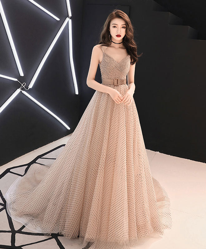 Elegant Champagne Sweetheart Tulle Long Prom Dress & Evening Gown - Perfect for Homecoming, Formal Dances, Weddings and Special Occasions