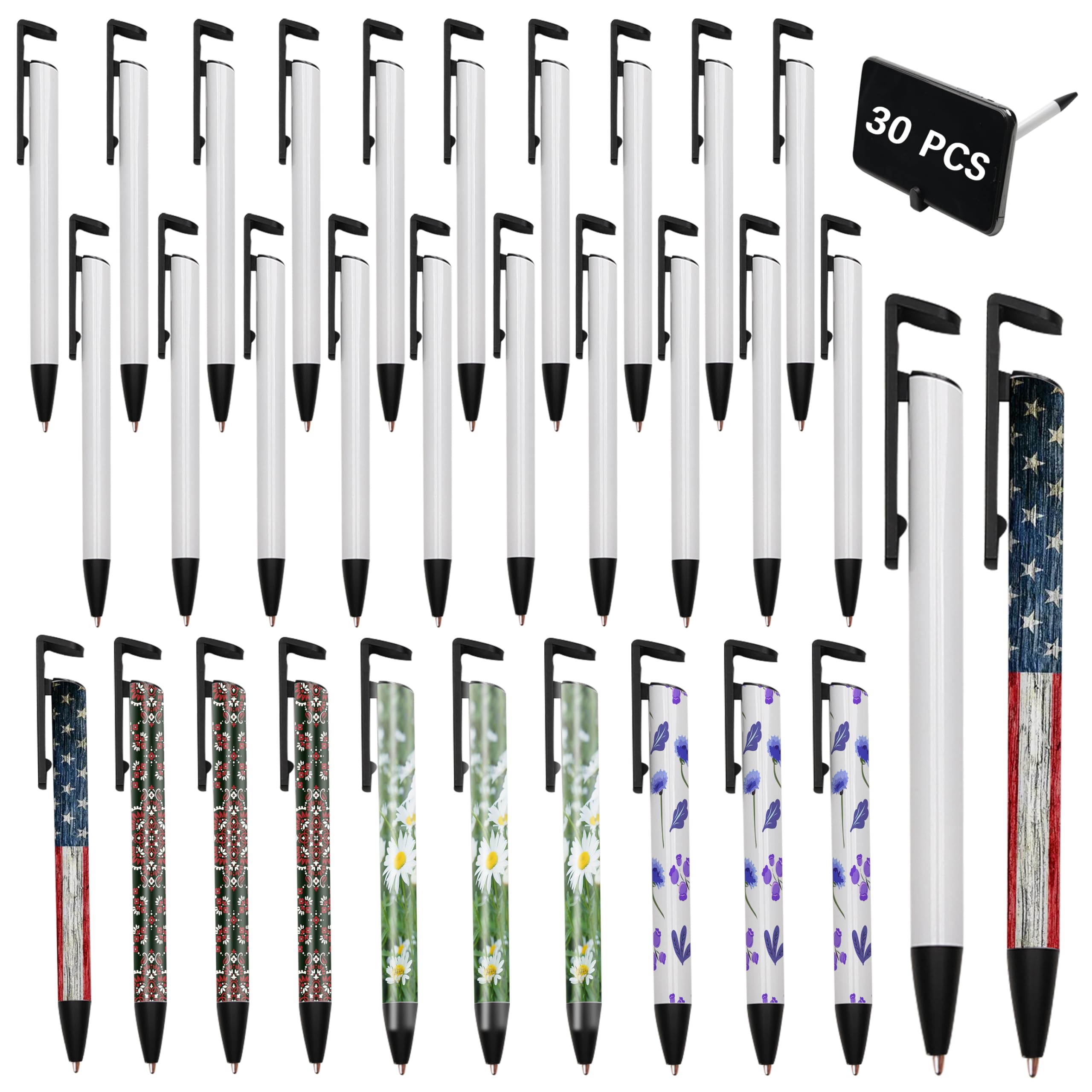 Custom Sublimation Pens - 30 Pack White Aluminum Ballpoint Pens with Shrink Wrap & Clip for DIY Printing | Perfect for School, Office & Craft Projects | Personalized Stationery Supplies for Gifts & Promotions