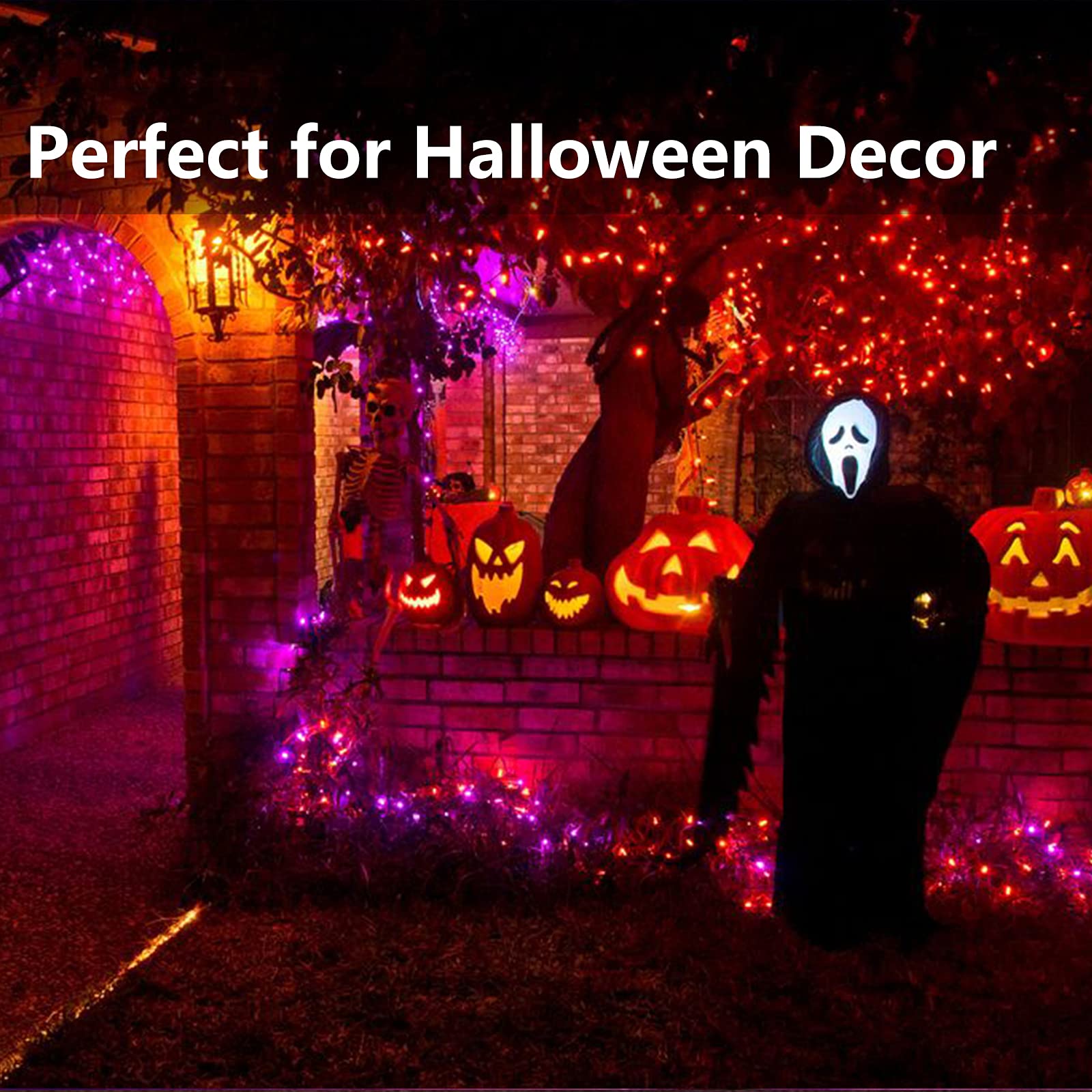 Orange Purple Halloween String Lights - 17.59ft 50 LED Waterproof Fairy Lights with 8 Modes & Battery Power for Outdoor Haunted House Decorations, Party, Garden, and Yard Halloween Decor