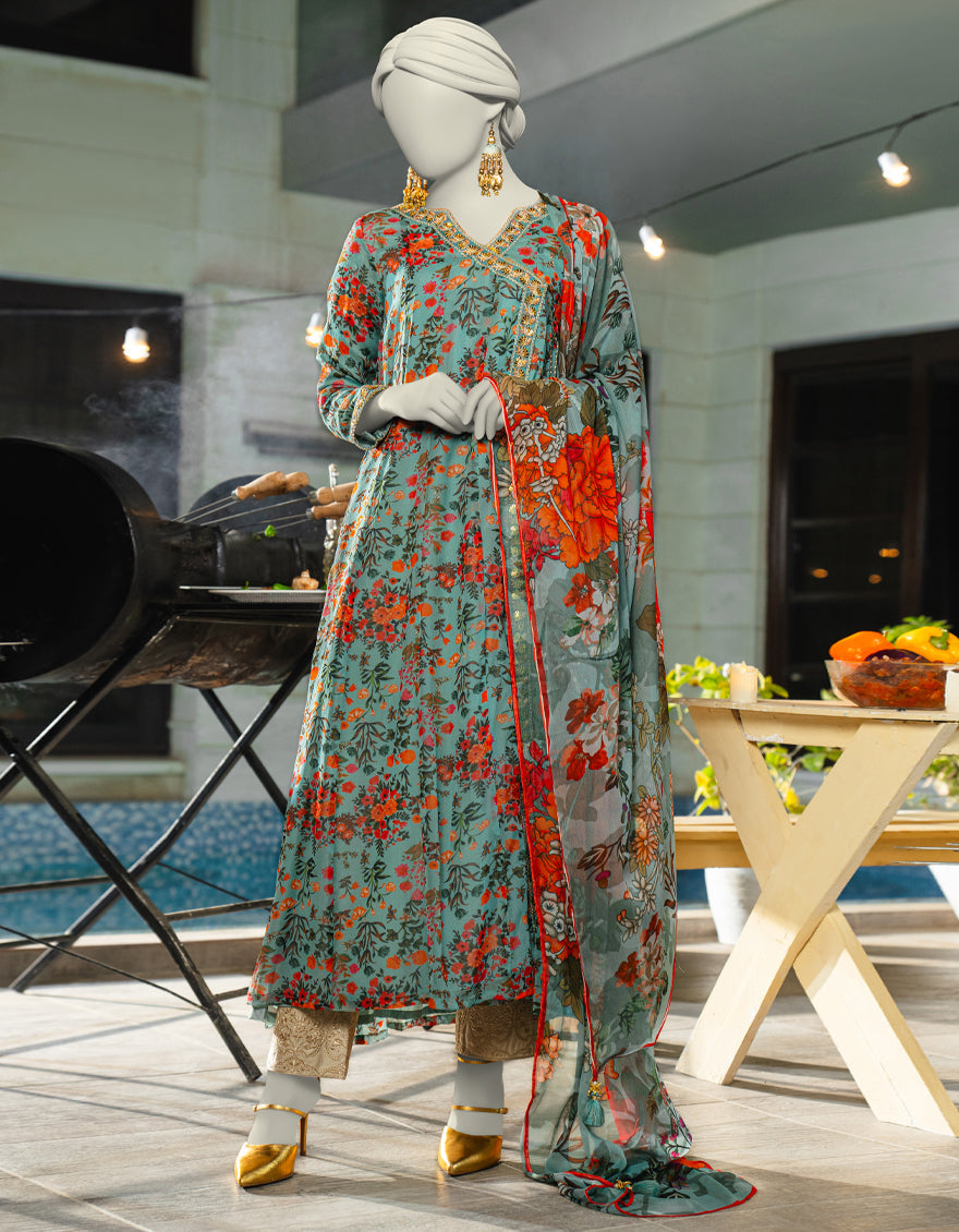 Elegant Blue Chiffon Stitched Suit by J. Junaid Jamshed - Perfect for Weddings, Parties & Formal Occasions