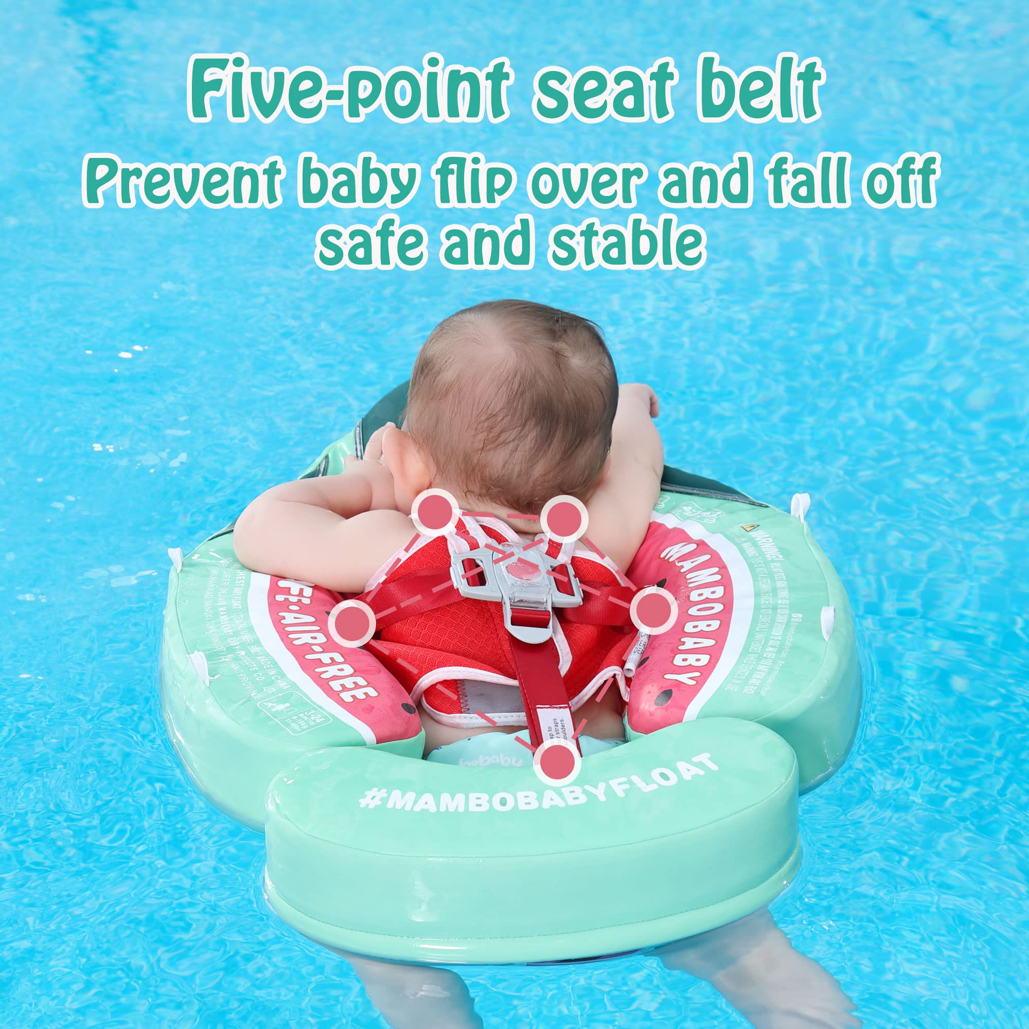 HECCEI Mambobaby Non-Inflatable Baby Swim Ring with Sunshade - Safe Infant Swimming Float for Babies 3-24 Months - Perfect for Pool, Beach & Water Play