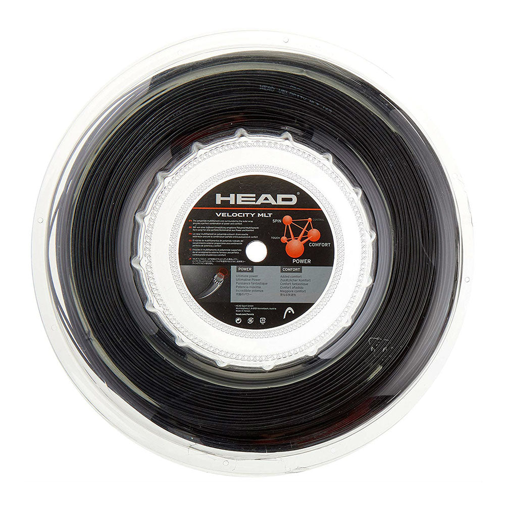 Head Velocity MLT 16/1.30 Tennis String Reel (Black) - Premium Synthetic Gut String for Tennis Rackets | Perfect for Control & Comfort in Competitive Play & Practice Sessions