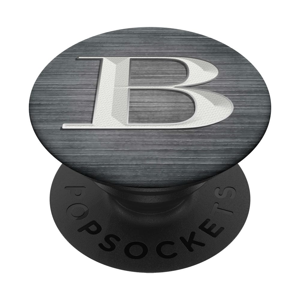 Monogram Initial Letter B PopSocket - Brushed Steel Letter B PopGrip with Swappable Top for Phones & Tablets - Perfect for Personalization, Gifts, and Everyday Use