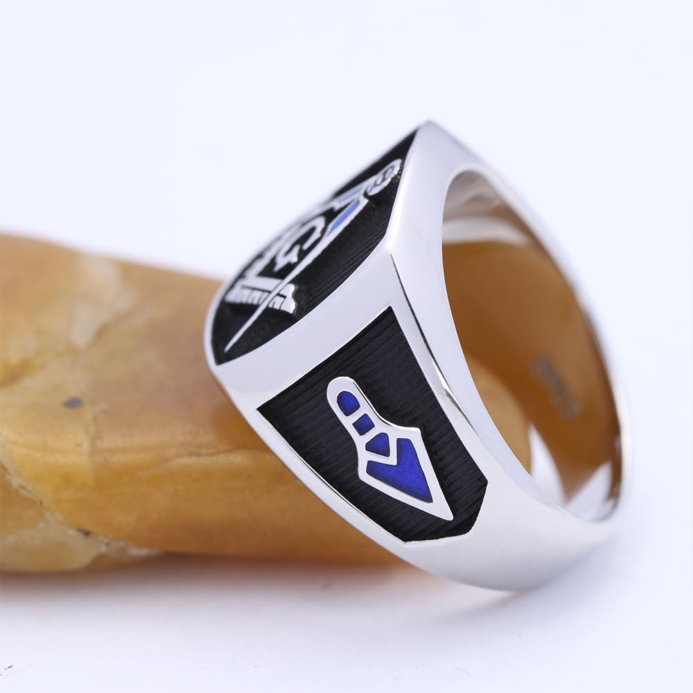 Freemasonry Rings for Men & Women - Sterling Silver Masonic Badge Rings, Custom Engraved, Anti-Tarnish & Durable (Set of 10) - Perfect for Lodge Meetings, Gifts & Masonic Events