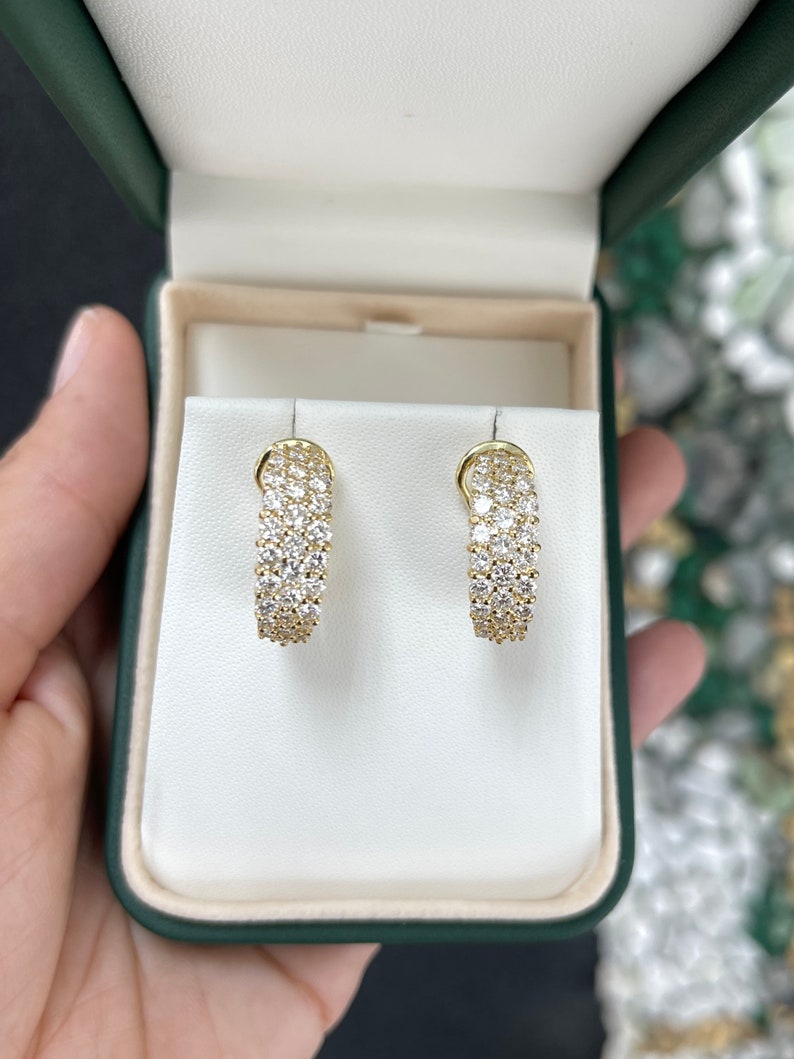 2.10tcw 18K Yellow Gold High-Quality F-H Color Diamond Cluster Statement Omega Back Earrings for Women | Luxury Bridal Jewelry, Wedding Gift, Anniversary Present, Party & Evening Wear