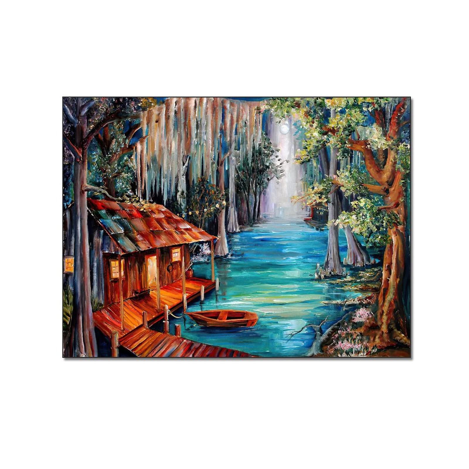 Moon Over The Estuary Landscape Oil Painting Canvas Wall Art - 8x10 Inch (20x26cm) Unframed Poster for Bedroom, Living Room, Office & Dorm Decor - Perfect for Coastal, Nature & Boho Home Aesthetics