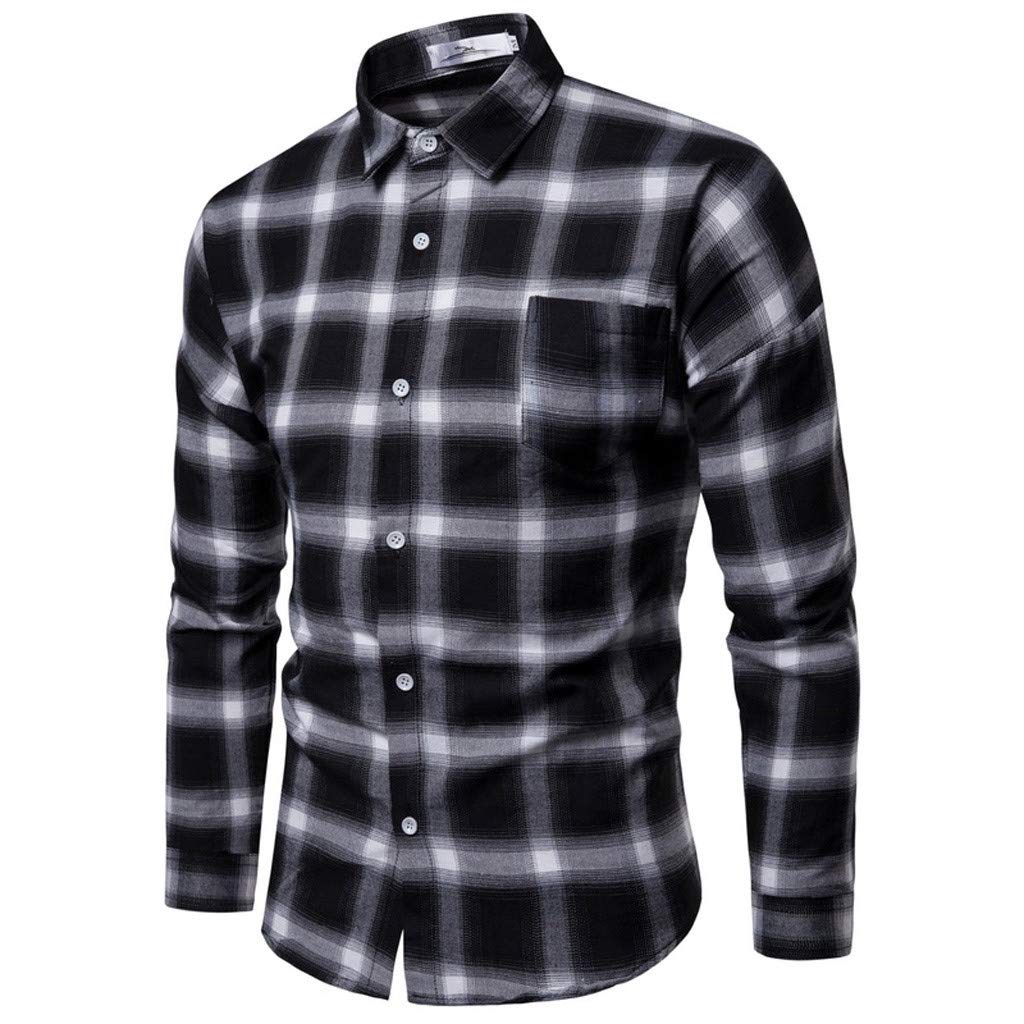 Burband Men's Long Sleeve Slim Fit Brushed Plaid Flannel Shirt - Button Down Business Casual Dress Shirt for Office & Outdoor Wear