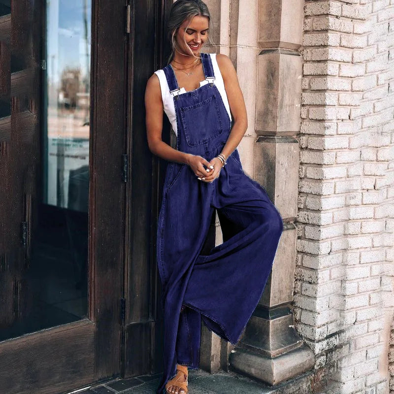 Women's Fashion Denim Overalls Jumpsuit with Pockets - Loose Fit Casual Romper Playsuit for Spring | Perfect for Everyday Wear, Weekend Outings & Street Style Fashion