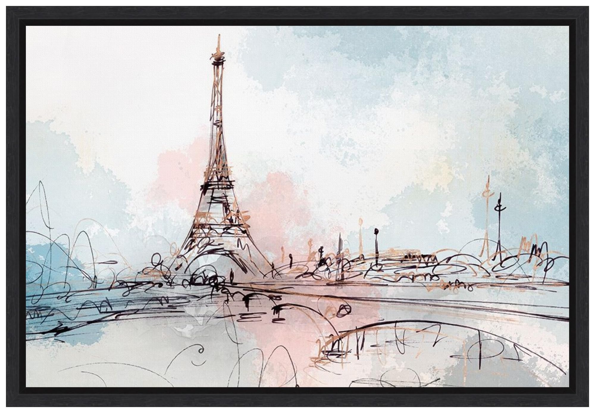 Amanti Art Framed Canvas Wall Art 16x23 - Blushing Paris Eiffel Tower by Isabelle Z, Abstract Modern Decor, Ready-to-Hang Painting for Living Room, Bedroom, Bathroom - Perfect for Home & Office Decor
