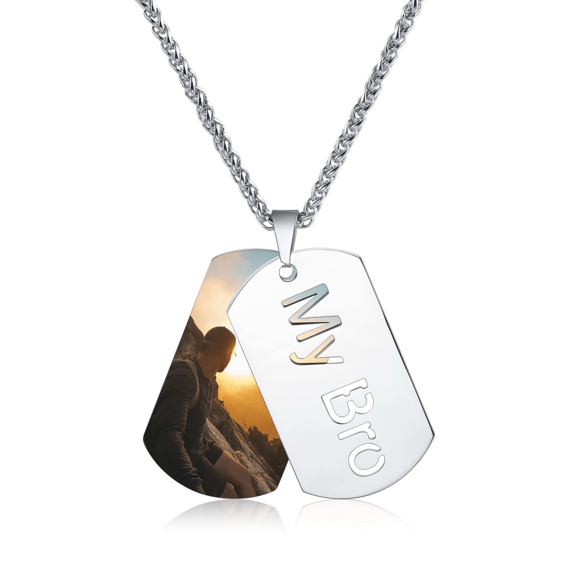 Custom Military Dog Tags Necklace for Men - Personalized Engraved Nameplate & Photo Pendant - Ideal Gift for Father, Boyfriend, Outdoor Sports Lovers - Perfect for Military Appreciation, Workout, Hiking & Adventure Activities