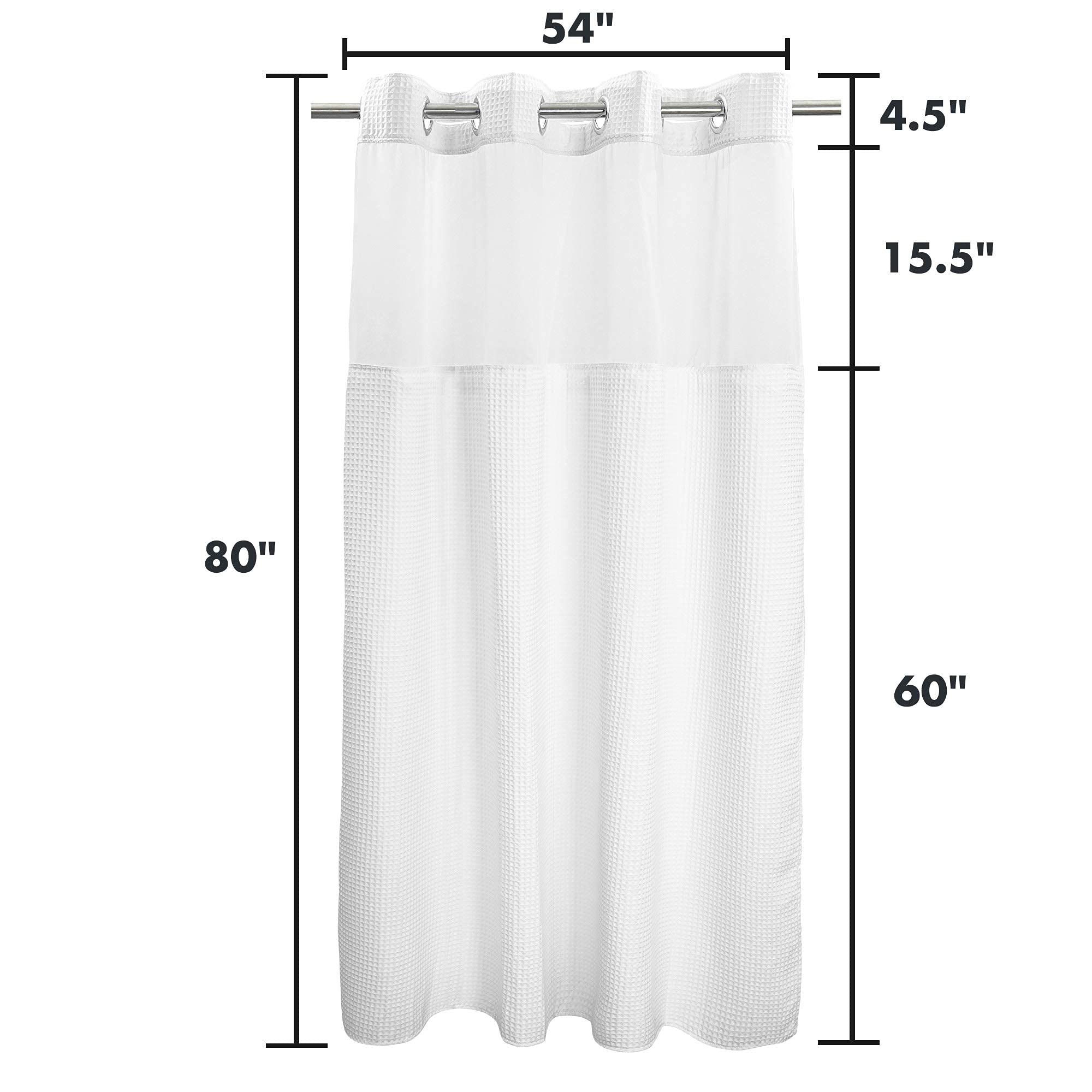 River Dream White Fabric Shower Curtain Set - Cotton Blend Waffle Weave with Snap-in Replacement Liner (54x80 Inches) | Bathroom Decor for Modern & Farmhouse Style Homes
