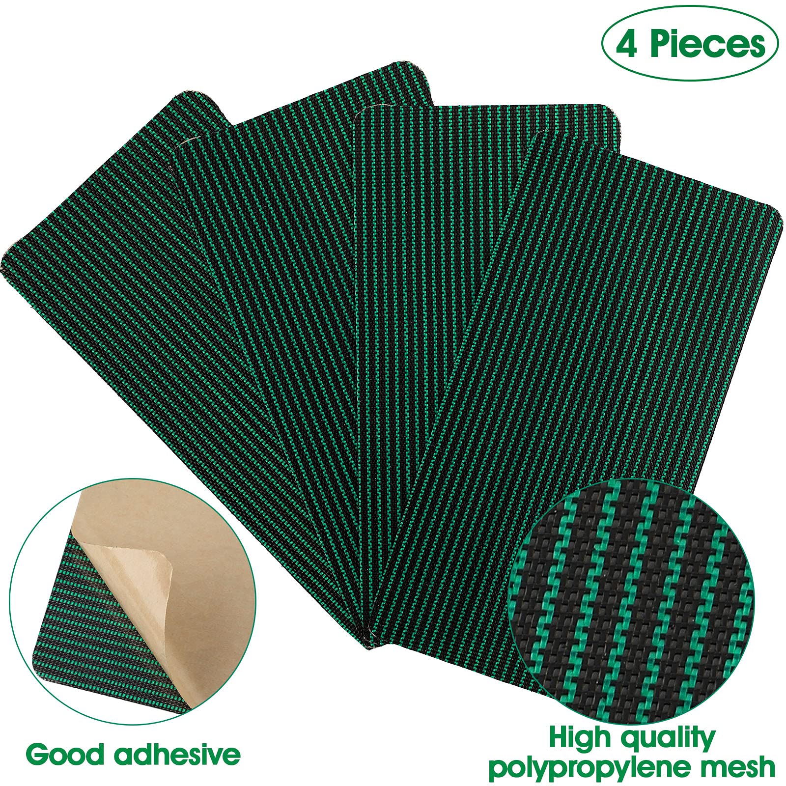 Honoson 4-Piece Self-Adhesive Pool Safety Cover Repair Kit - Green Mesh Patch (4x8 Inch) for Swimming Pool Covers | Quick Fix for Tears & Holes | Ideal for Inground & Above Ground Pools