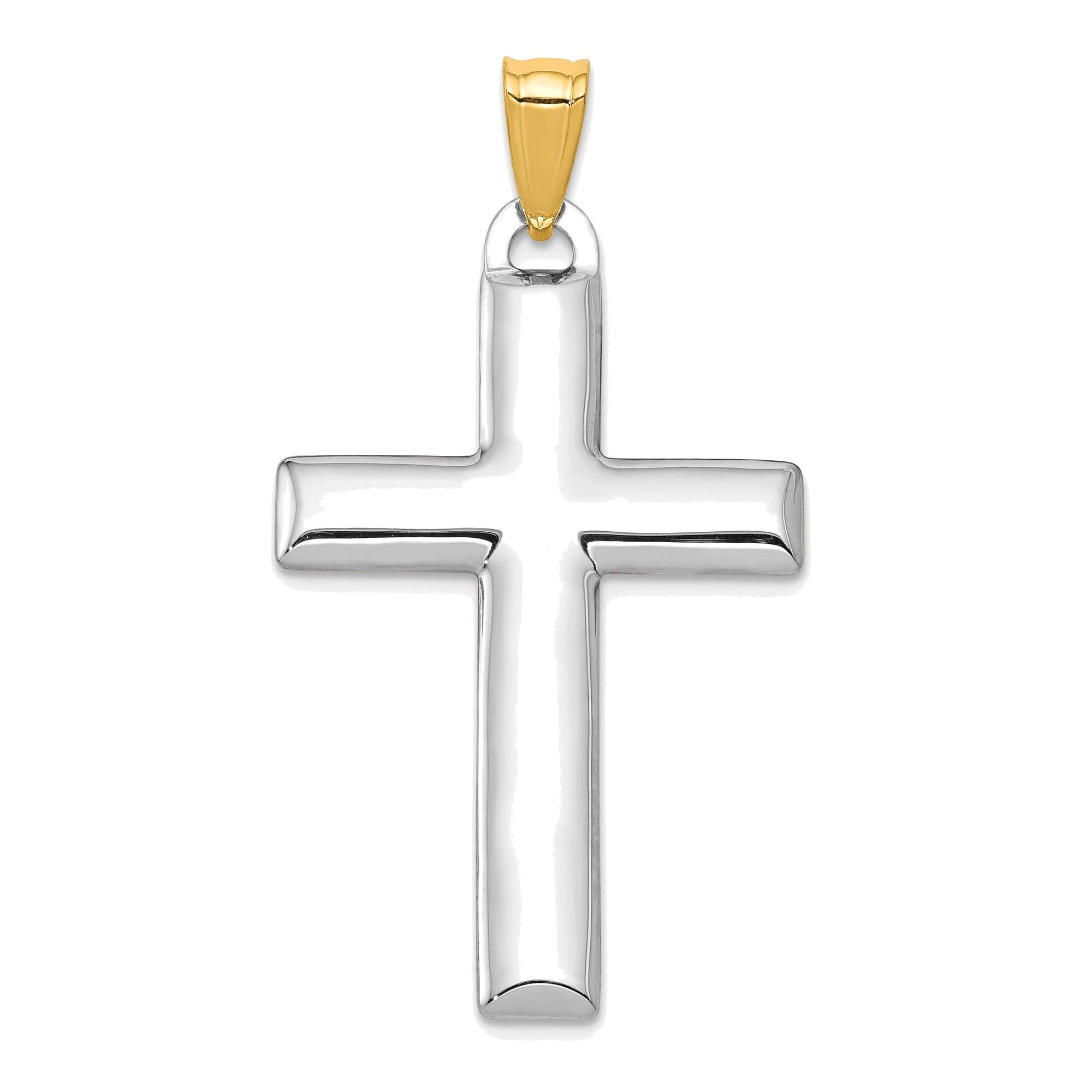 Bonyak 14K Yellow & White Gold Reversible Cross Pendant with Rhodium Plating - Perfect for Everyday Wear, Gifts & Religious Occasions