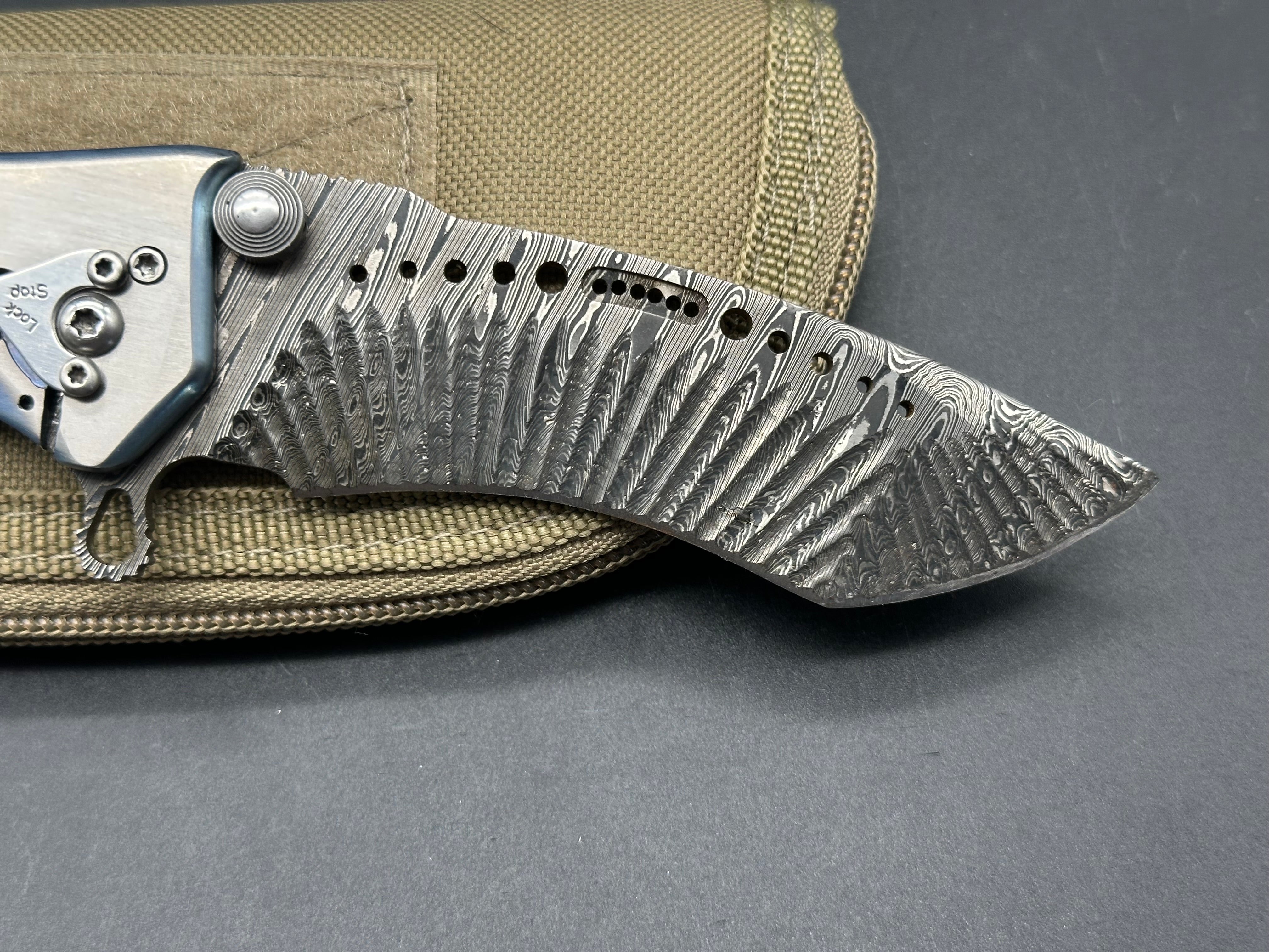 Darrel Ralph Custom Gunhammer Knife - Handcrafted Milled Damascus Steel Blade with Anodized Titanium Handle & Damascus Inlay | Tactical EDC, Outdoor Survival, Hunting, and Collector's Knife