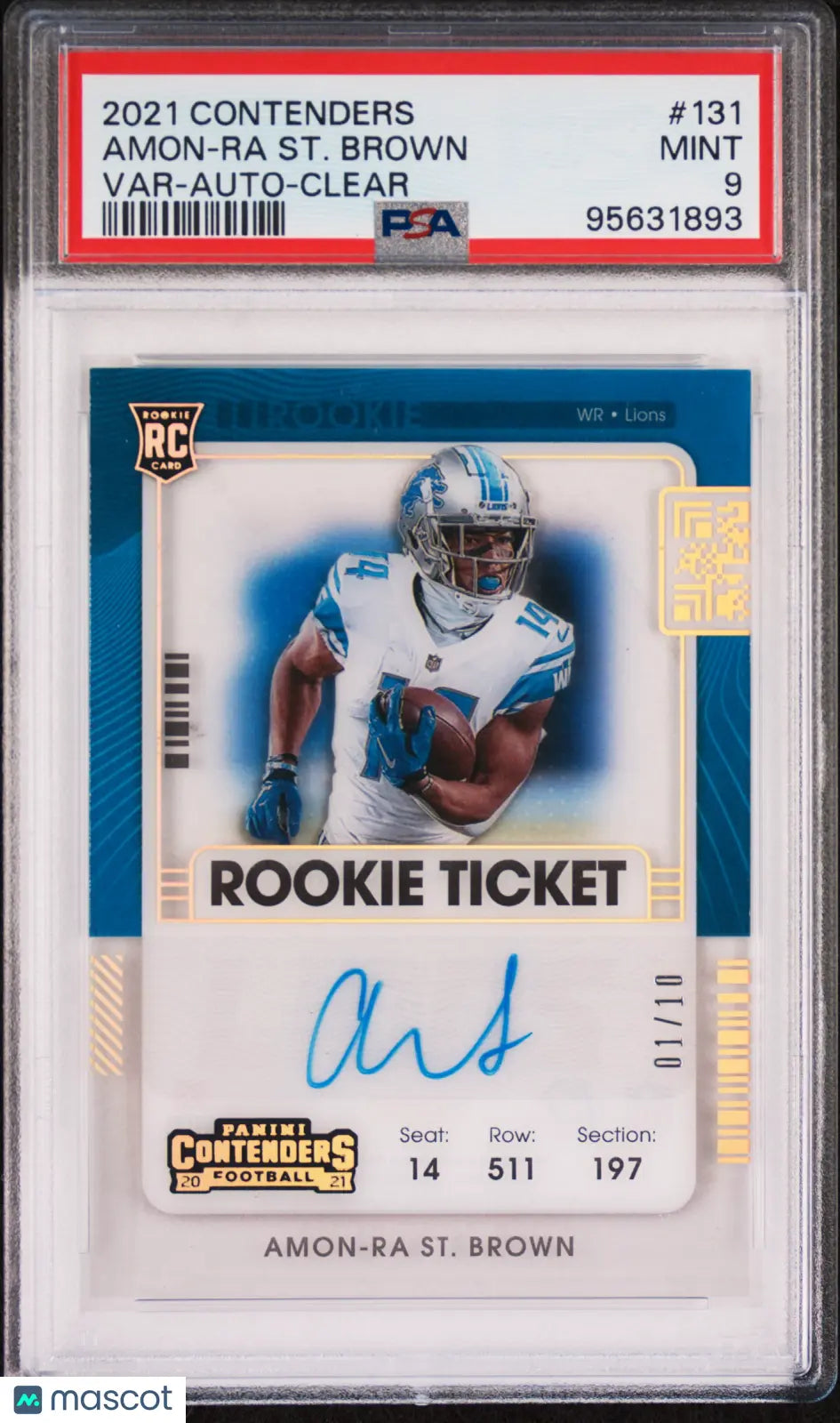 2021 Panini Contenders Amon-Ra St. Brown Rookie Ticket Auto PSA 9 01/10 - Rare Football Trading Card for Collectors & Sports Fans - Perfect for Display, Investment & Memorabilia Collections