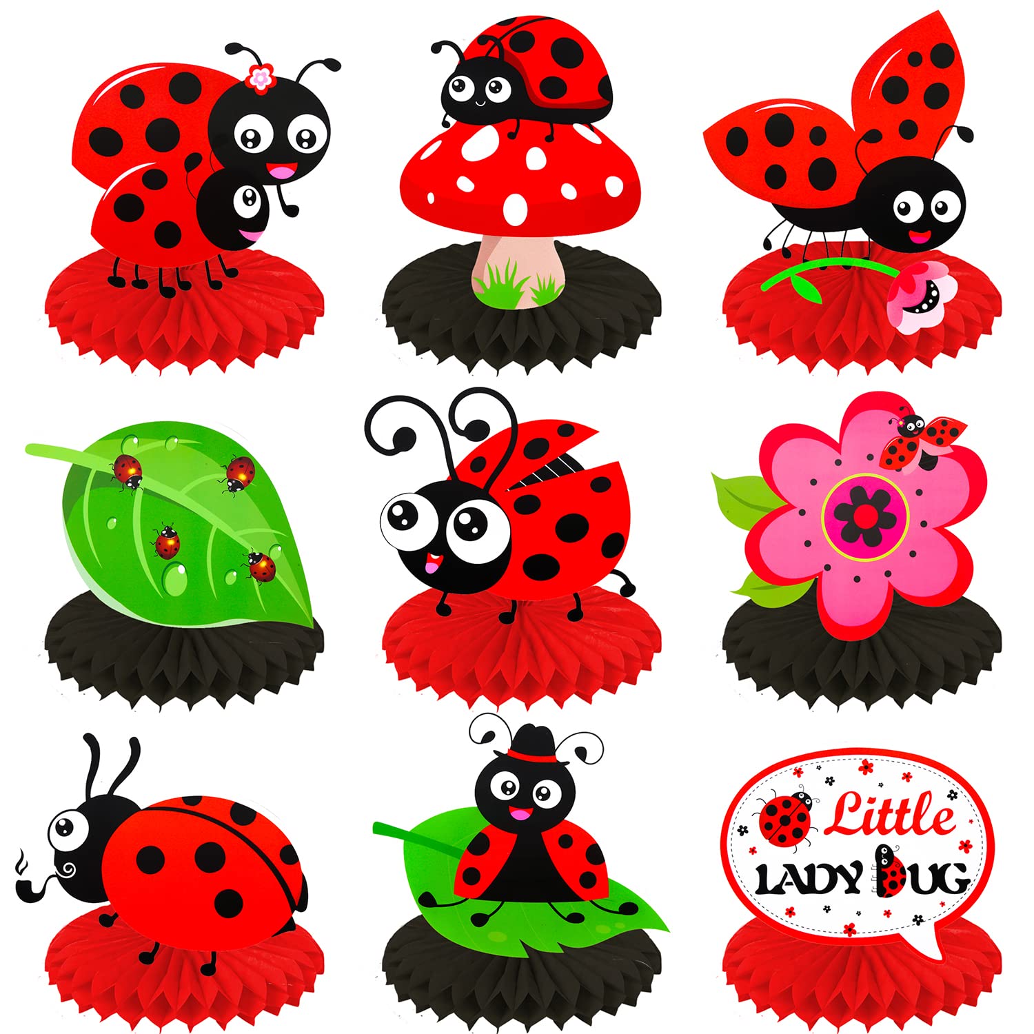 9Pcs Little Ladybug Party Table Decorations - Honeycomb Centerpieces & Baby Shower Decor for Girls Birthday Party Supplies | Perfect for Garden Themed Parties, Kids Room Decor & Spring Celebrations