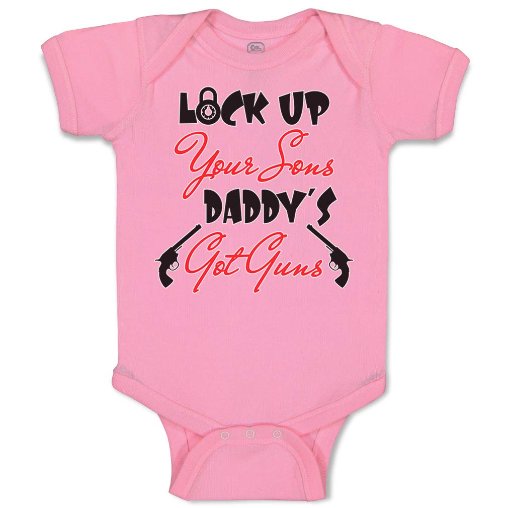 Funny Baby Bodysuit - Lock Up Your Sons Daddy's Got Gun - Cute Father's Day Outfit for Boys & Girls - Perfect for Family Photos & Special Occasions