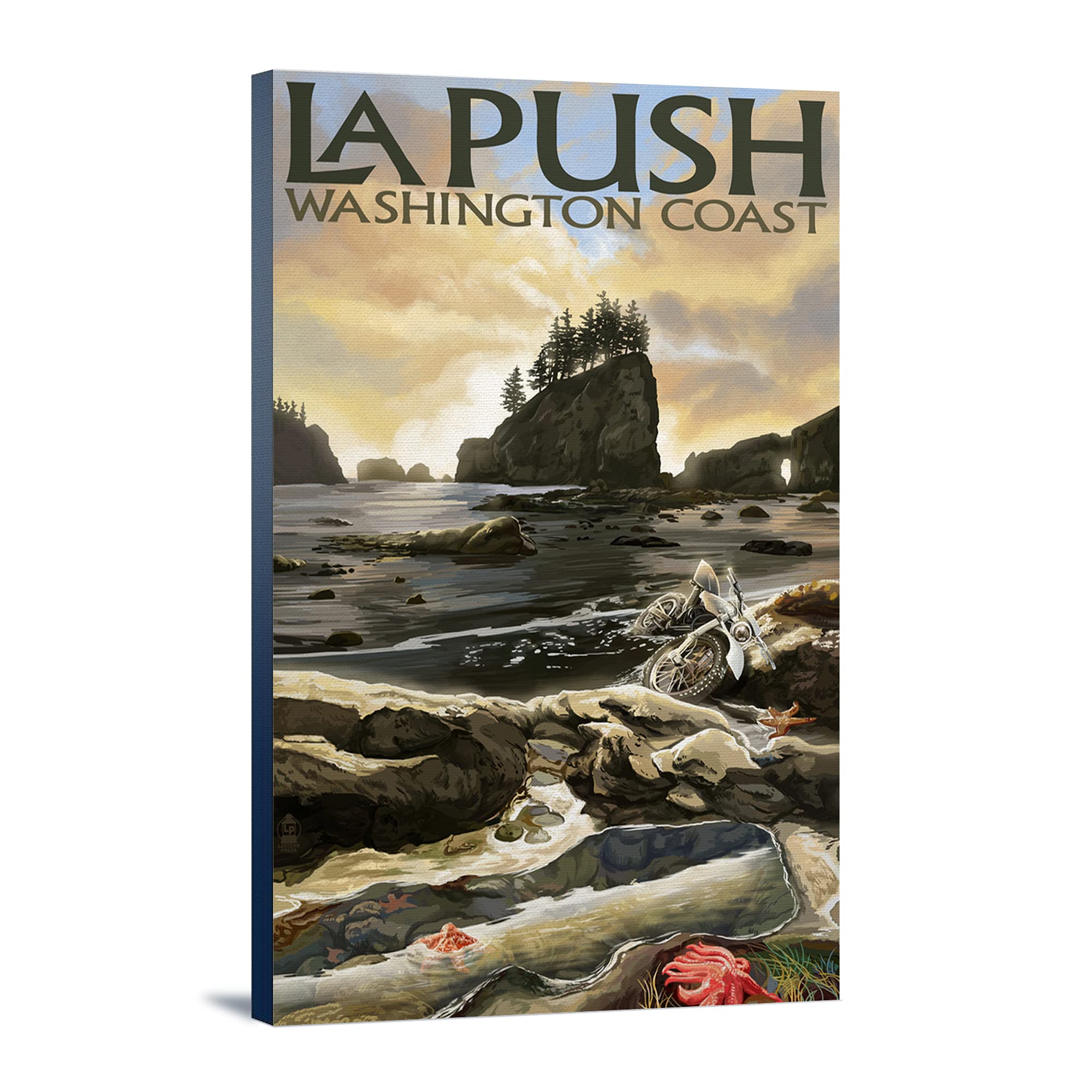 La Push Beach and Motorcycle Washington Wall Art - 24x36 Inch Gallery Wrapped Canvas Print - Coastal Landscape Decor for Living Room, Bedroom & Office