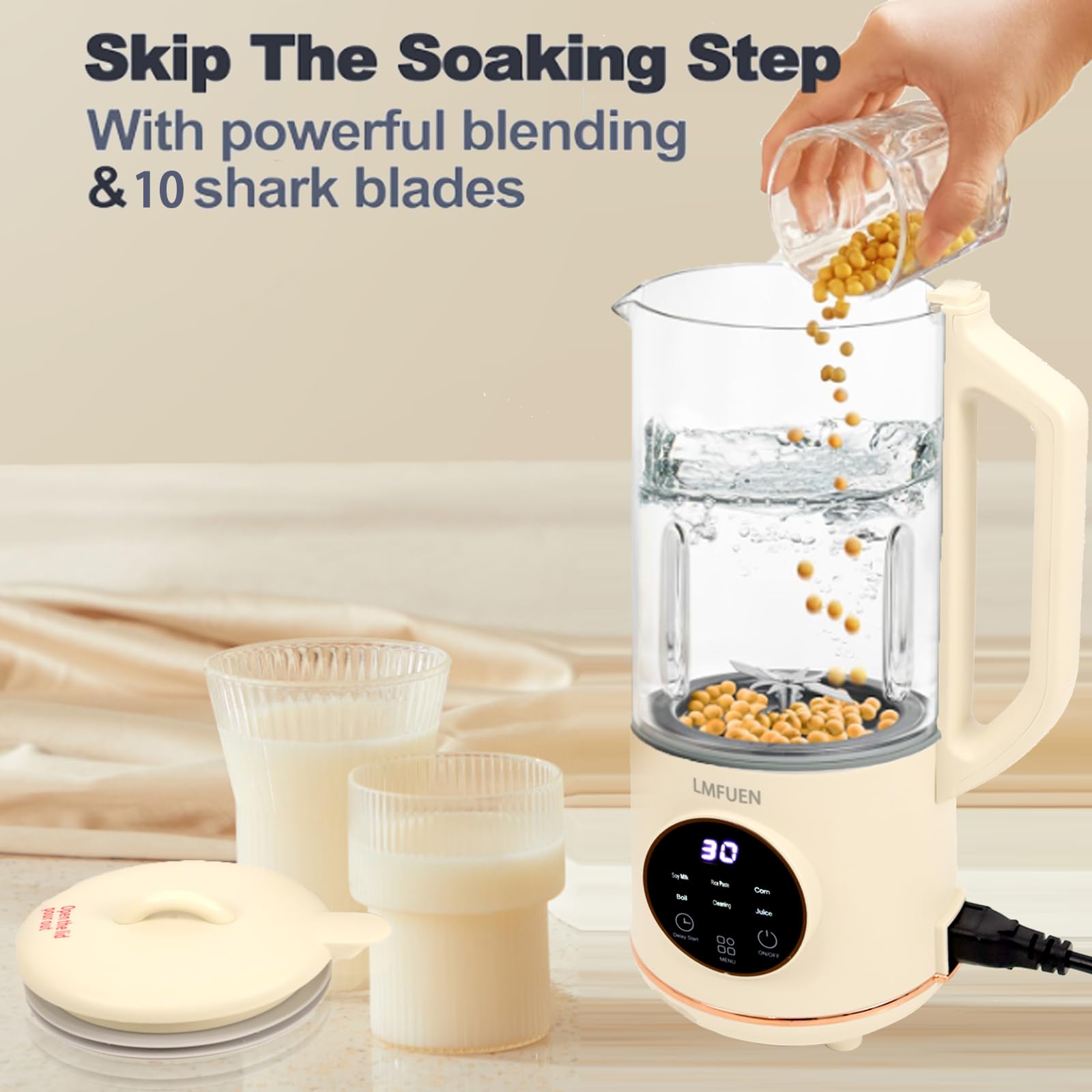 40oz Automatic Nut Milk Maker & Soy Milk Machine - Homemade Almond, Oat, Soy & Plant-Based Milk Maker with Delay Start, Keep Warm & Self-Cleaning - Perfect for Vegan Milk, Healthy Smoothies & Family Breakfast (White)