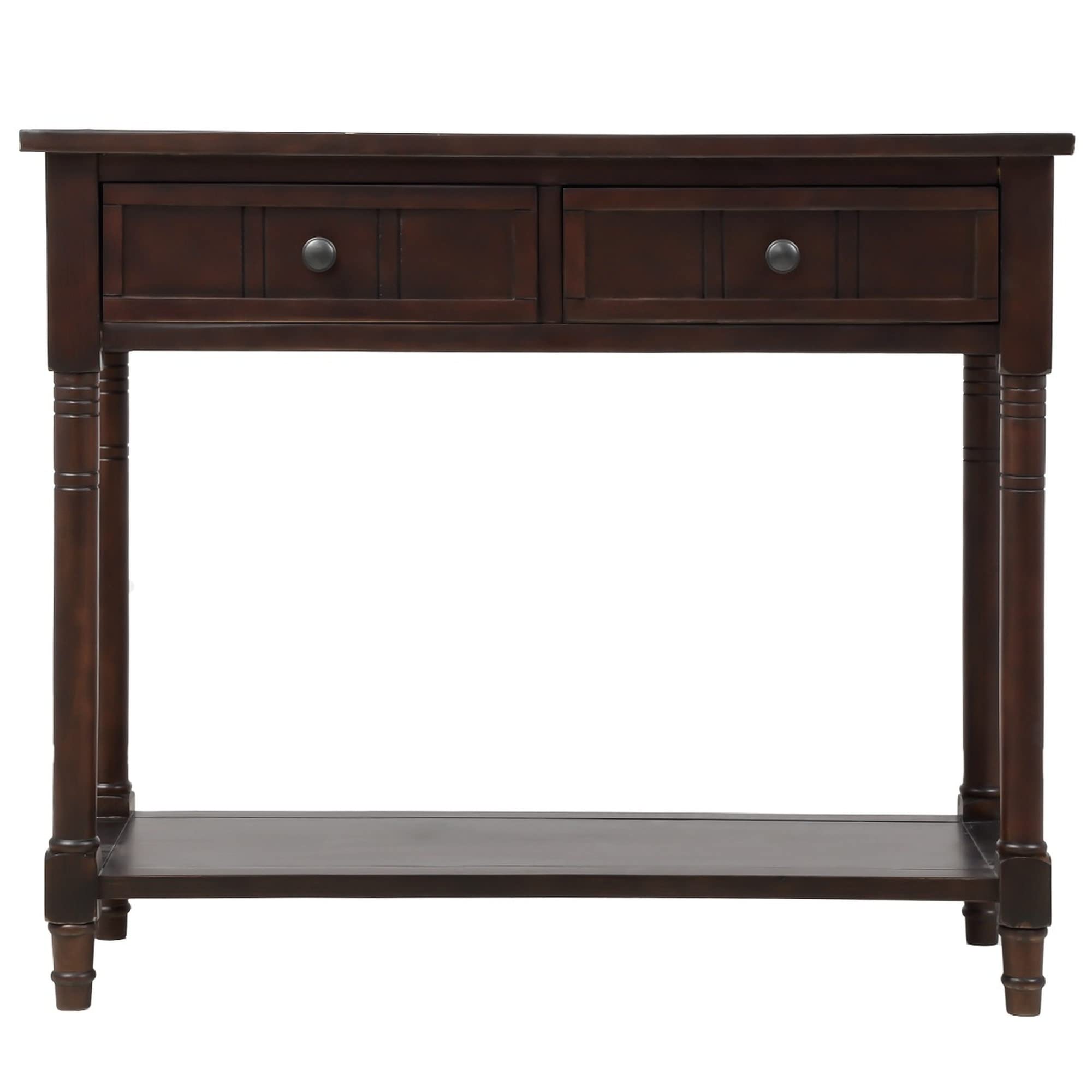 TREXM Daisy Series Console Table - Traditional Design with 2 Drawers & Bottom Shelf, Solid Acacia Mangium Wood (Espresso Finish) - Perfect for Entryway, Living Room & Hallway Decor