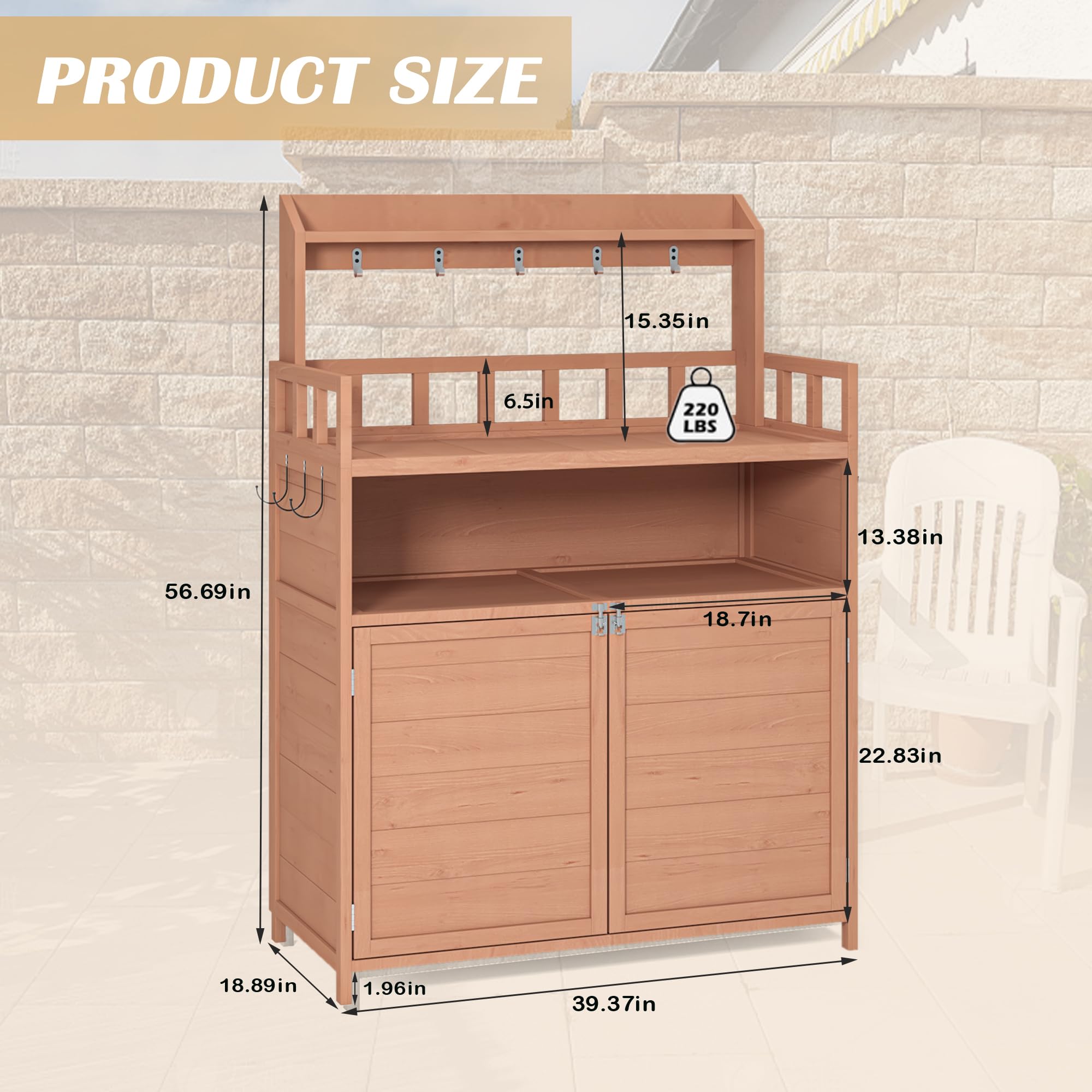 **Outdoor Potting Bench with Storage - Heavy Duty Wooden Garden Table for Planting, Gardening, Patio & Lawn - Perfect for Organizing Tools & Potting Plants**