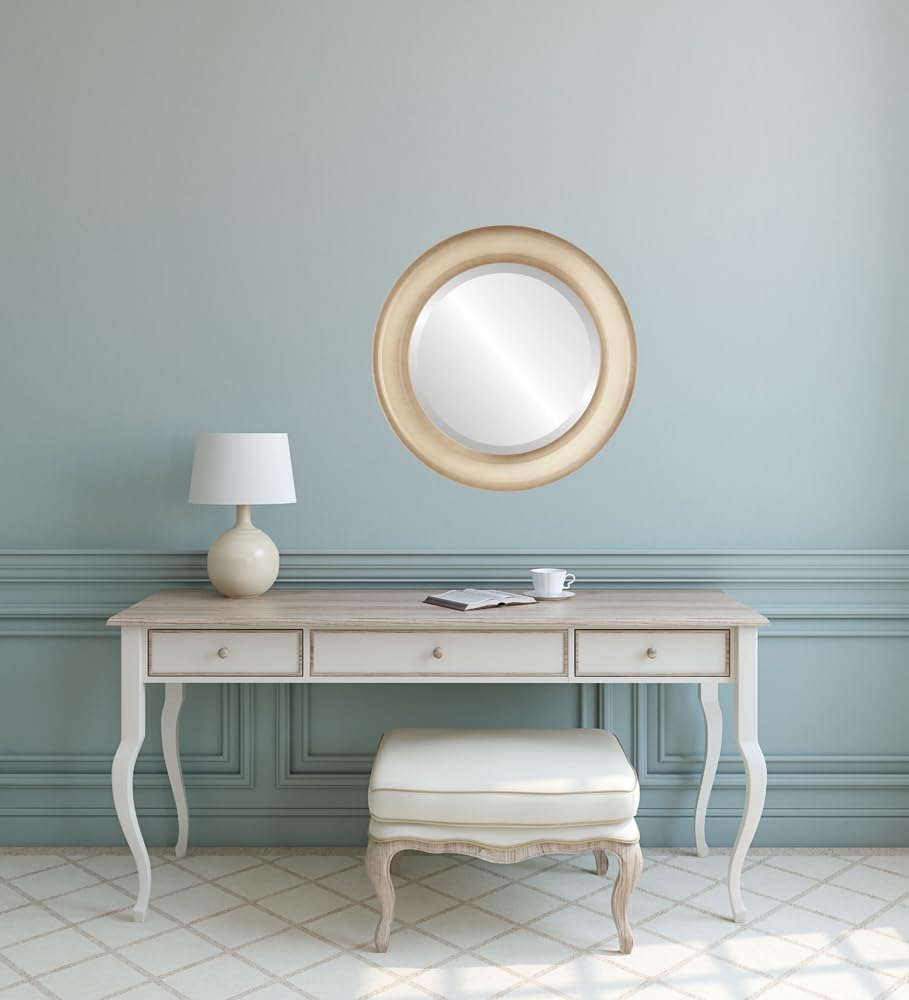 OVALCREST 28x28 Round Beveled Wall Mirror - Wright Style Taupe Framed Mirror for Living Room, Bedroom & Entryway Decor - Home Decorative Accent Mirror