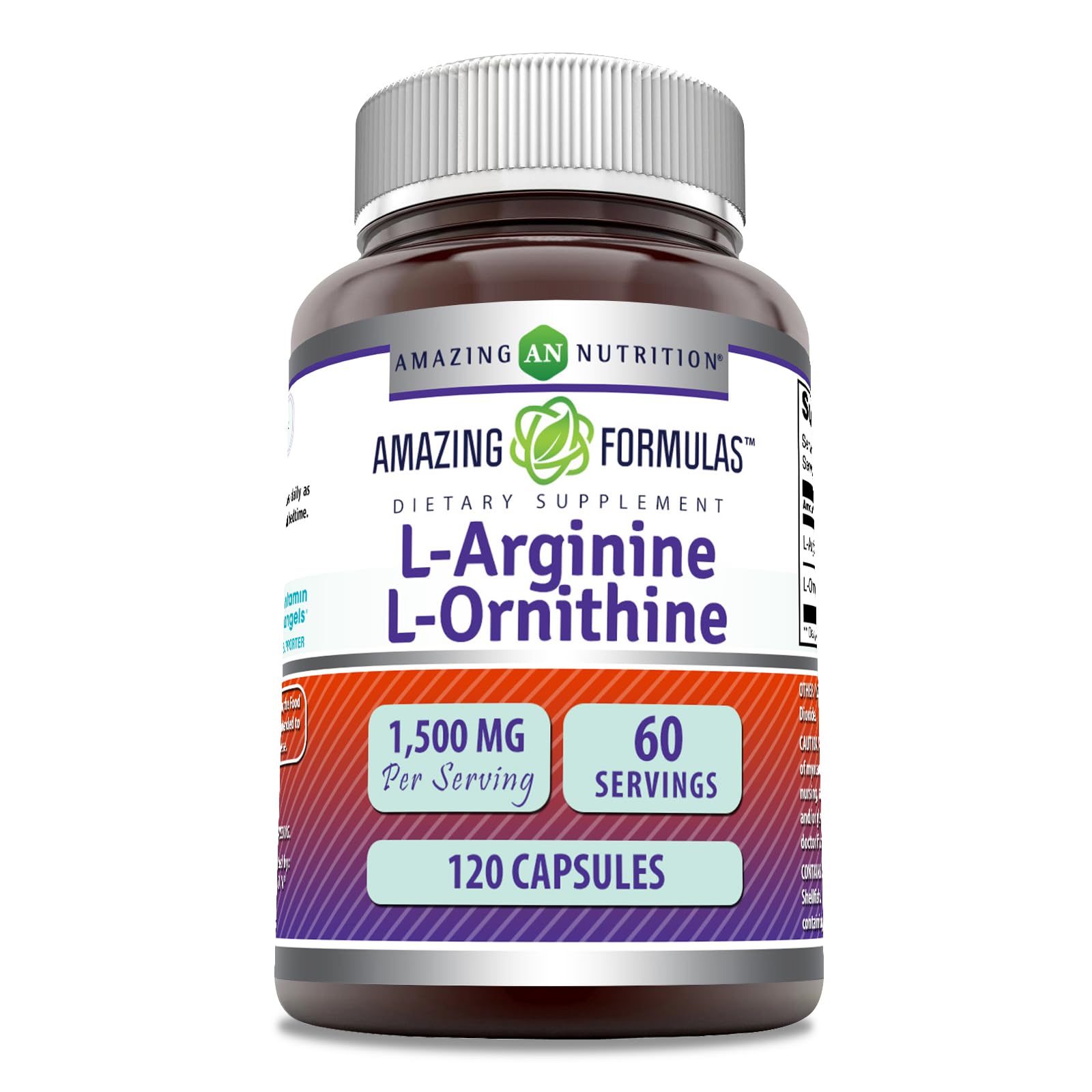 Amazing Formulas L-Arginine & L-Ornithine 1500mg Amino Acid Supplement - 120 Capsules | Non-GMO, Gluten Free | Supports Muscle Recovery & Cardiovascular Health | Perfect for Athletes & Fitness Enthusiasts