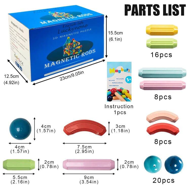 Luckynono Magnetic Ball Set - 52pcs STEM Educational Building Blocks Toys for Kids, Magic Ball & Wand, Colorful Stacking Toys for Creative Play - Perfect for Classroom, Home Learning & Birthday Gifts