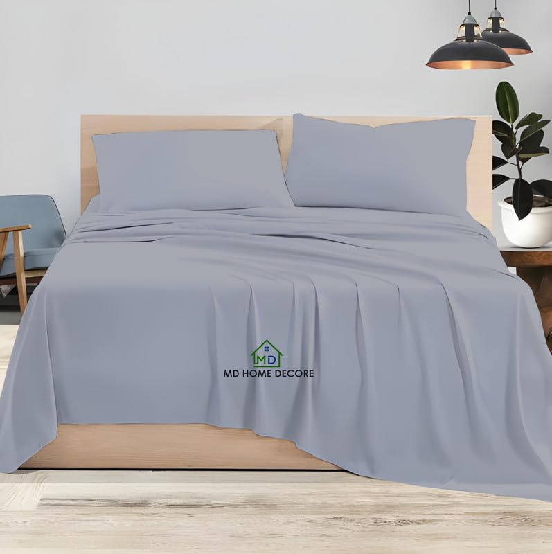 Luxury 400 Thread Count Egyptian Cotton Sheets for King Size Bed - Extra Deep Pocket Fitted Sheets (18-24 Inch) - Light Grey Solid - Soft & Breathable Bedding for Hotel, Home, and Guest Room Use