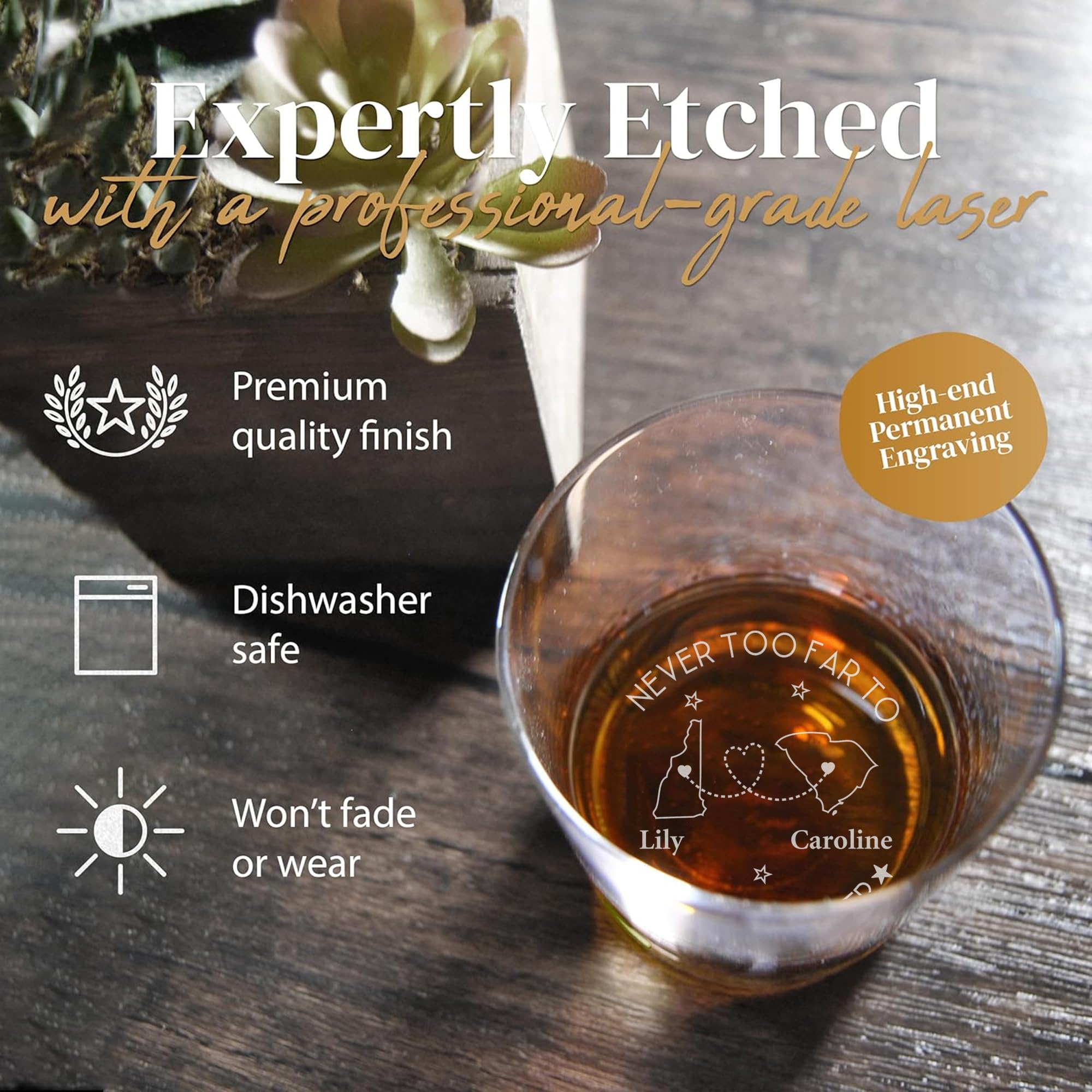 Custom Engraved Whiskey Glass Set - Personalized Long Distance Friendship Gift for Men & Women | Unique Birthday Present for Friends, Boyfriends & Farewell Gifts (Choose Your State) | Perfect for Virtual Toasts, Anniversary Celebrations & Meaningful Moments