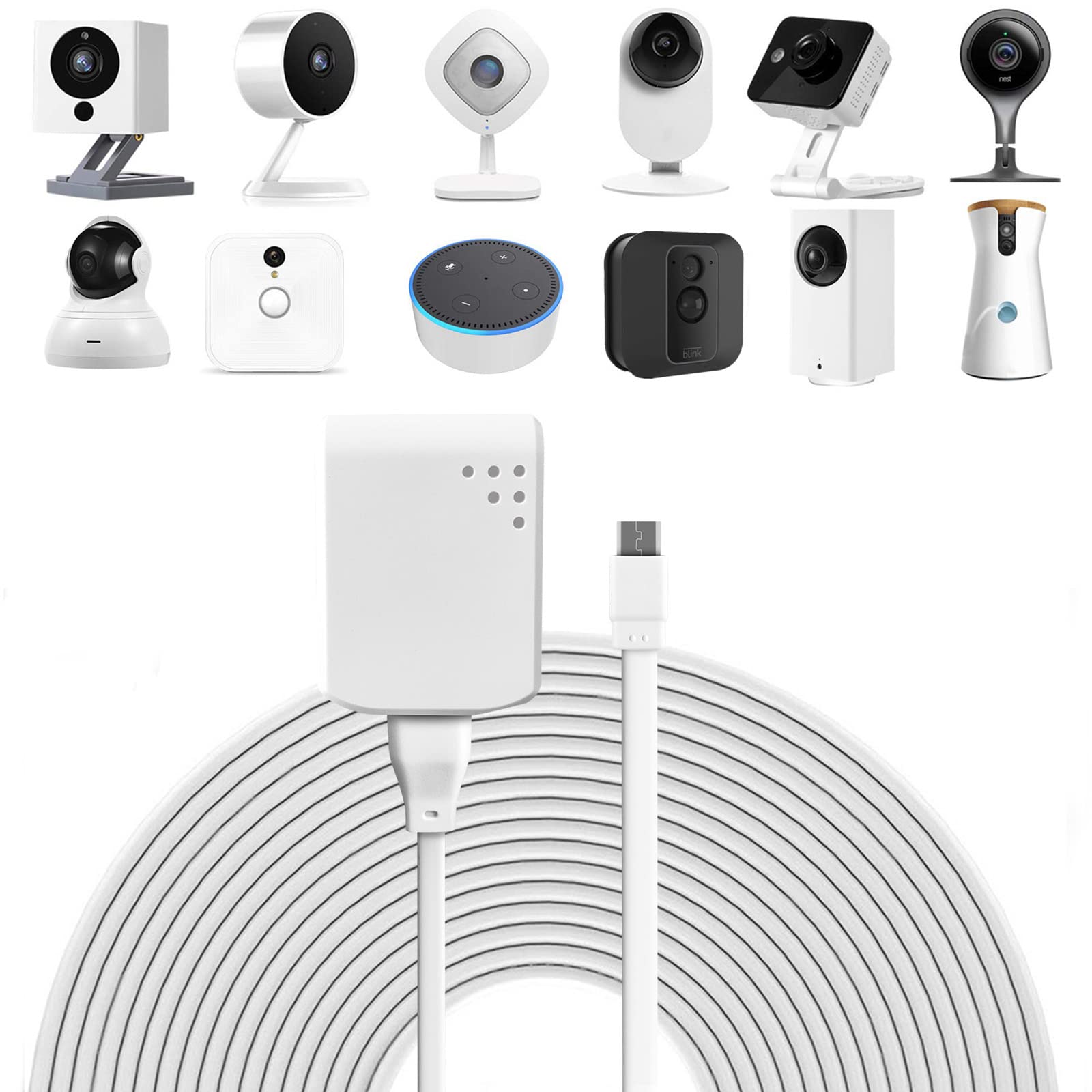 30FT Weatherproof Power Extension Cable for Wyze Cam V3, Wyze Cam Outdoor, Blink Outdoor, Yi Camera, SimpliSafe, Arlo Essential, KasaCam - Outdoor Security Camera Charging Cord with Adapter - Perfect for Home Surveillance & Weatherproof Installations