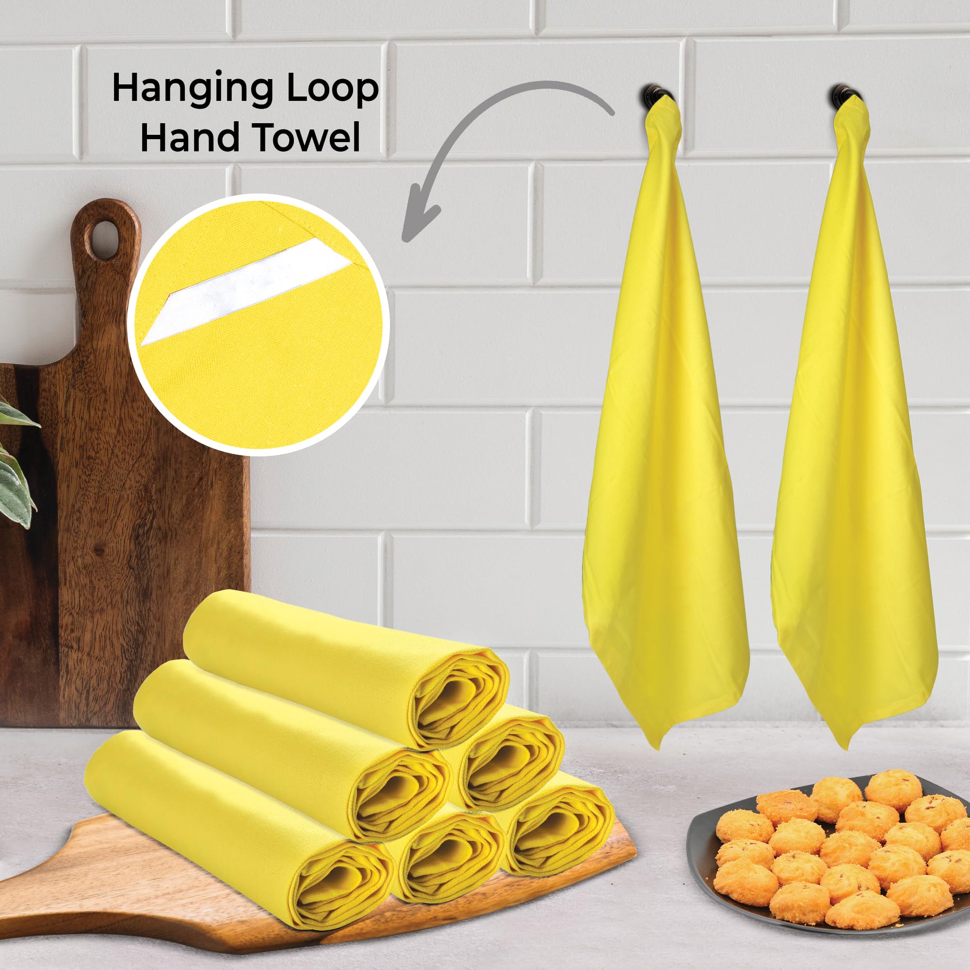 Premium 100% Cotton Kitchen Towels Set of 6 - Ultra Soft & Highly Absorbent 20x30 Inches Yellow Dish Towels for Cooking, Baking & Cleaning - Urban Villa Solid Kitchen Towels