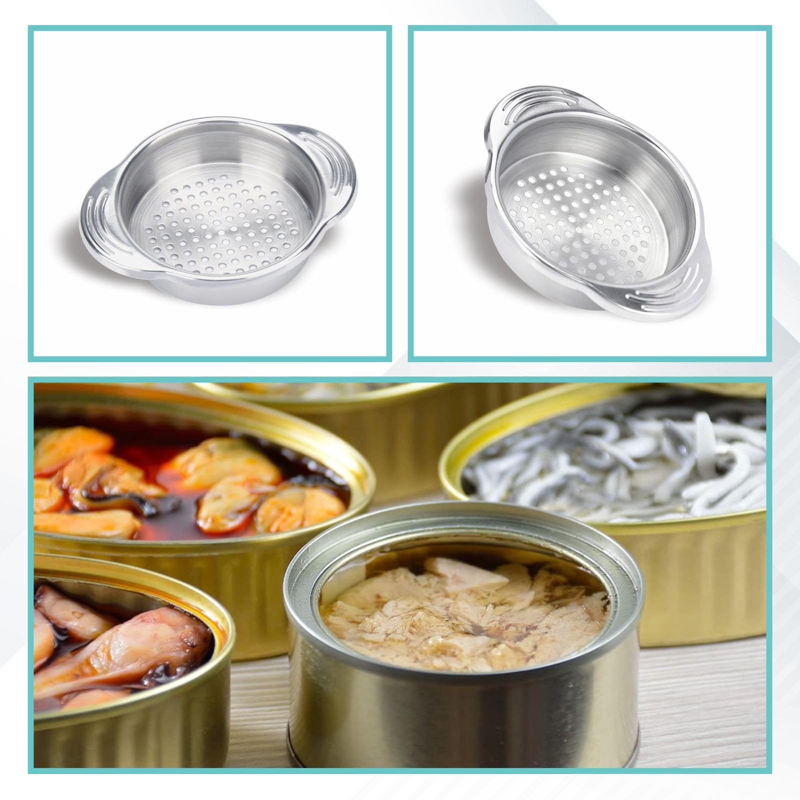 Premium Tuna Can Strainer & Food Colander Set - 2-Piece Eco-Friendly, Food-Grade Stainless Steel Strainer for Easy Draining - Perfect for Canned Tuna, Vegetables, Fruits & Meal Prep