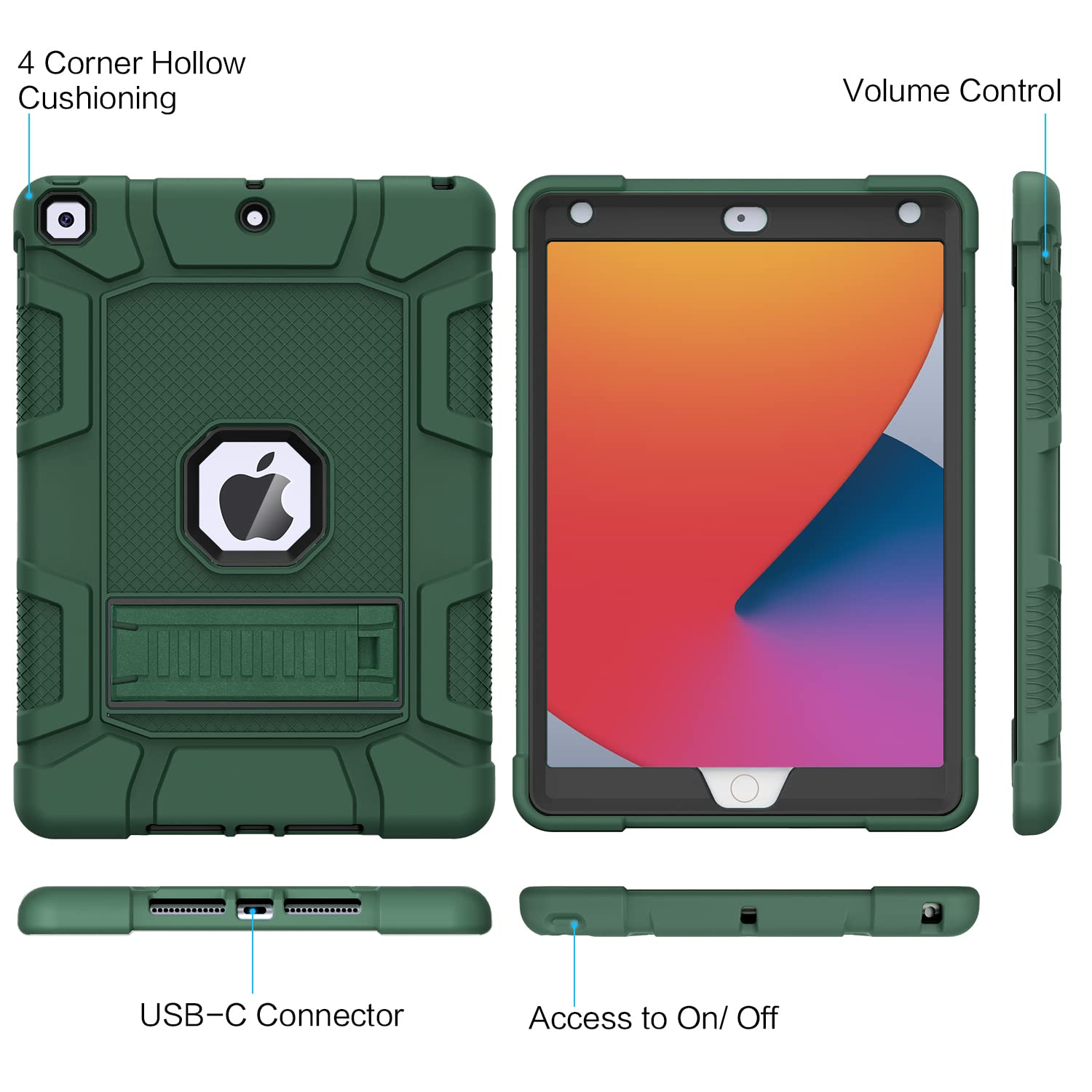 Shockproof Rugged Protective Case for iPad 10.2 Inch (9th/8th/7th Generation 2021/2020/2019 Model) - Slim Heavy Duty Cover in Alpine Green - Perfect for Travel, Work & Outdoor Activities