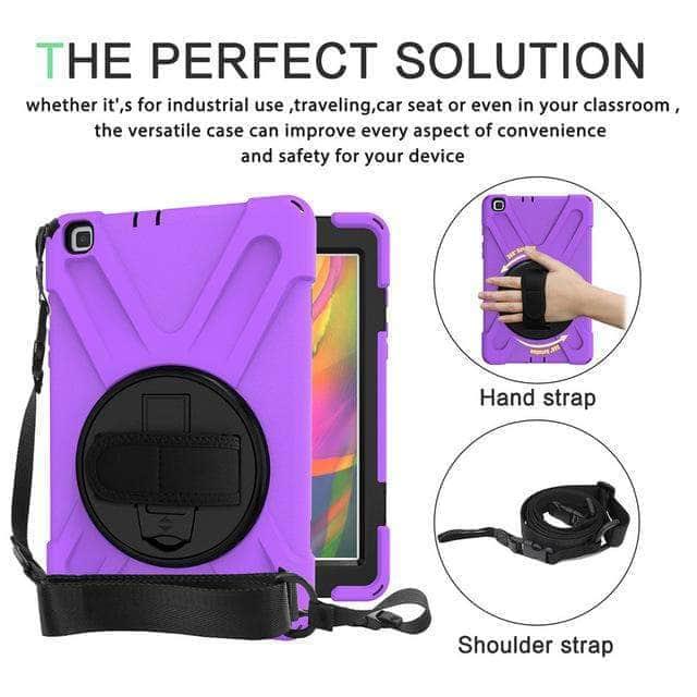 Samsung Galaxy Tab A 8.0 (2019) Heavy Duty Rugged Shockproof Case with 360° Rotating Kickstand & Hand/Neck Strap - Compatible with SM-T290/T295/T297 - Perfect for Outdoor, Travel and Kids Use