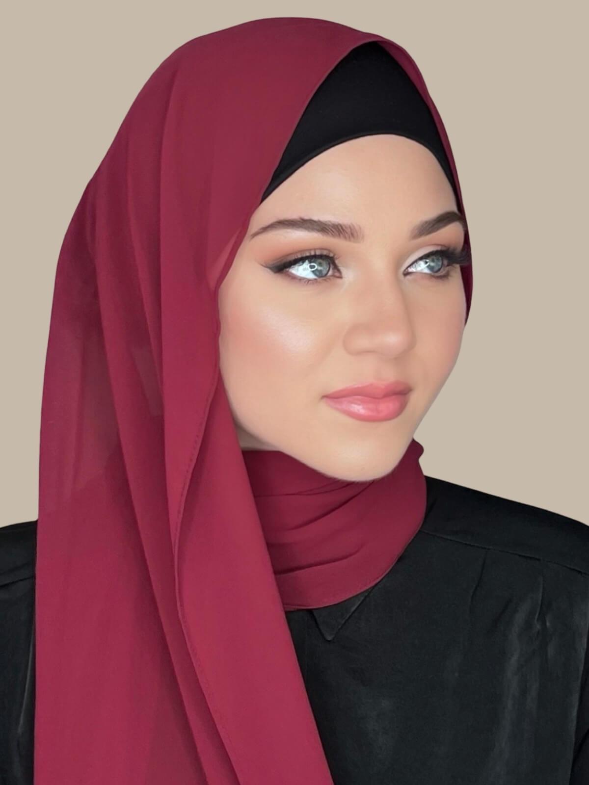 Luxury Chiffon Hijab Scarf - Soft Berry Red Muslim Headscarf for Women - Perfect for Prayer, Daily Wear & Special Occasions