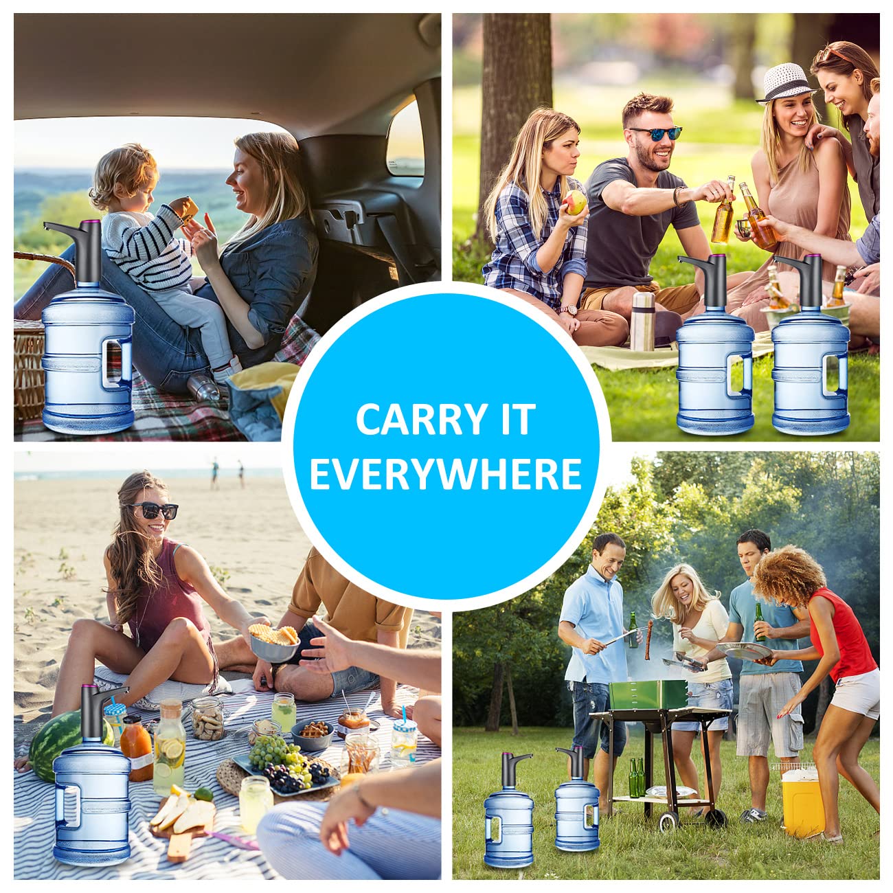 2-5 Gallon Portable Electric Water Dispenser Pump - USB Rechargeable Drinking Water Bottle Pump for Camping, Hiking, Home & Office Use | Universal for Water Jugs | Perfect for Outdoor Adventures & Daily Hydration (Black)