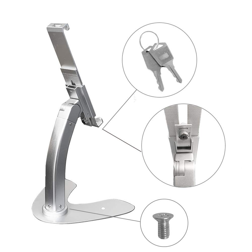 Universal Tablet POS Stand Holder with Lock & Key - Secure Anti-Theft Desktop Enclosure for iPad, iPad Air, iPad Mini, Samsung Galaxy & 7-10