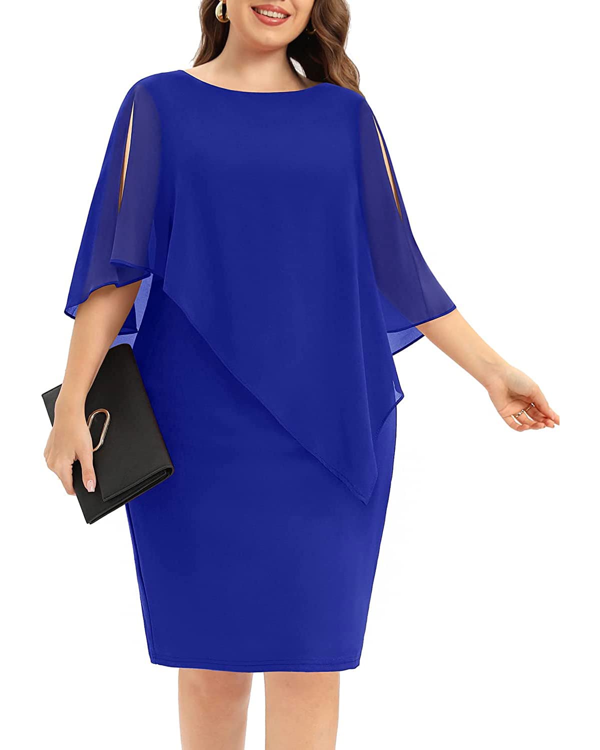 Elegant Plus Size Wedding Guest Dresses for Mother of the Bride - Semi Formal Cocktail Dress with Cape Detail | Perfect for Weddings, Parties & Special Occasions