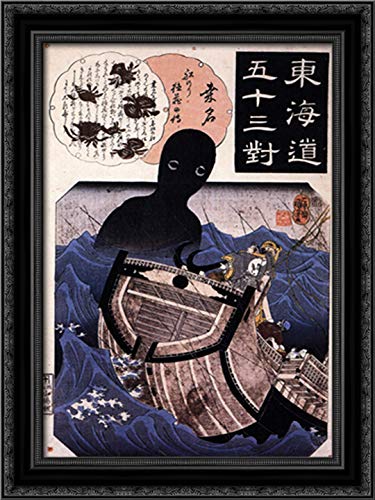 Utagawa Kuniyoshi's 'The Sailor Tokuso and The Sea Monster' - 18x24 Inch Black Ornate Wood Framed Canvas Art Print | Japanese Ukiyo-e Wall Decor for Living Room, Office & Gallery Display