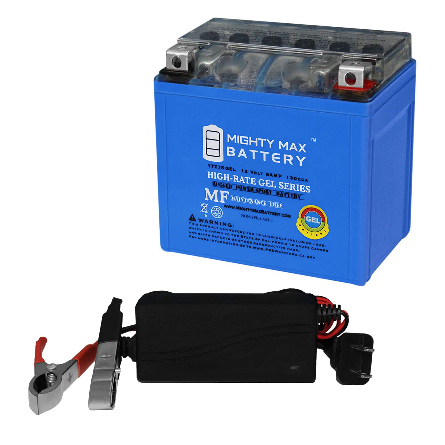 Mighty Max YTZ7S 12V GEL Battery for Sportbikes & Cruisers - Rechargeable Powersports Battery with 12V 1Amp Charger - Perfect for Motorcycle, ATV & Scooter Maintenance & Long Rides