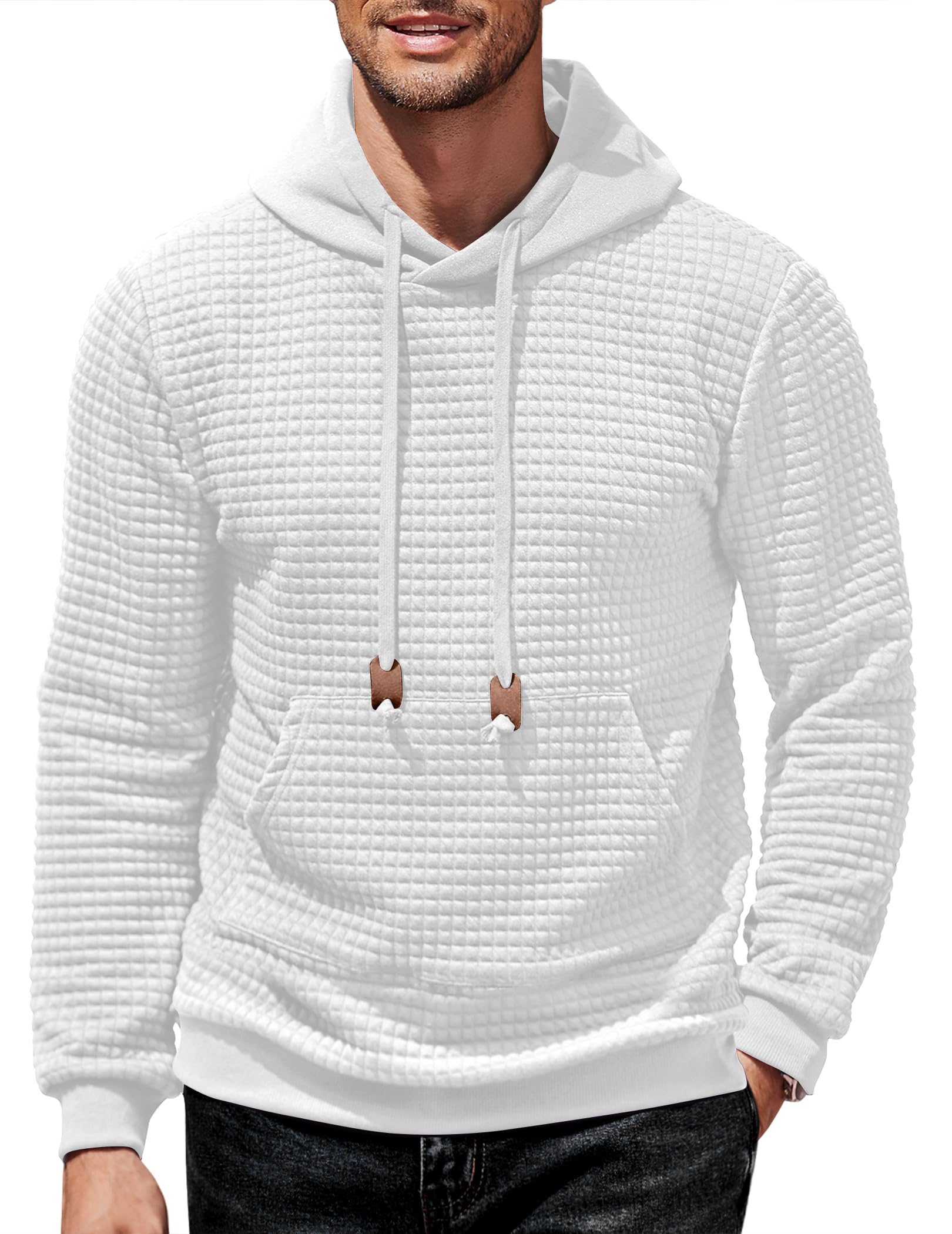 COOFANDY Men's Long Sleeve Waffle Knit Pullover Hoodie with Pocket - Casual Fashion Sweatshirt for Streetwear, Lounge & Outdoor Activities