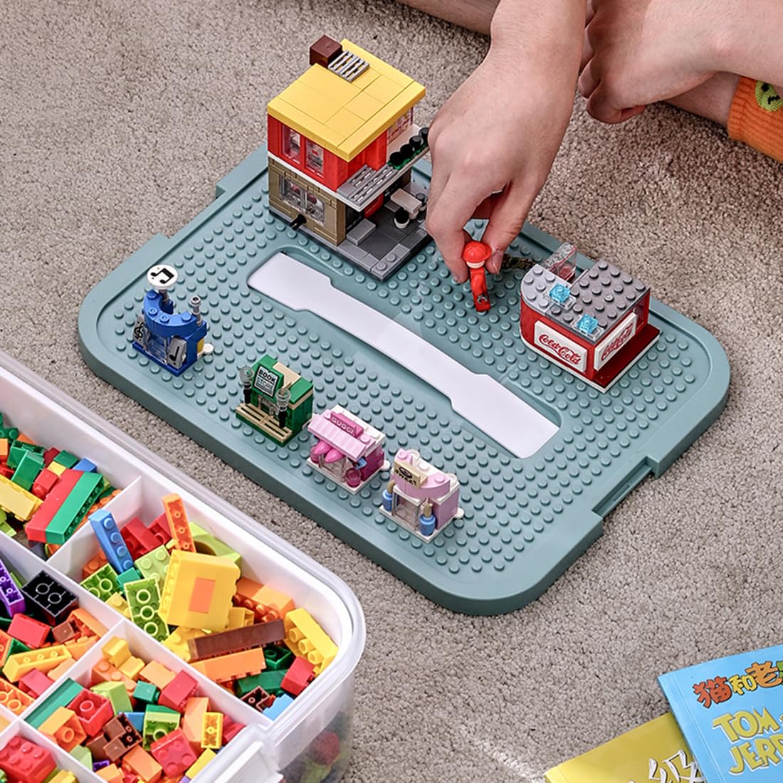 **Stackable Plastic Toy Organizer Bins with Compartments - Green Building Blocks Storage Containers for Lego & Bricks - Perfect for Kids' Playroom, Classroom & Home Organization**