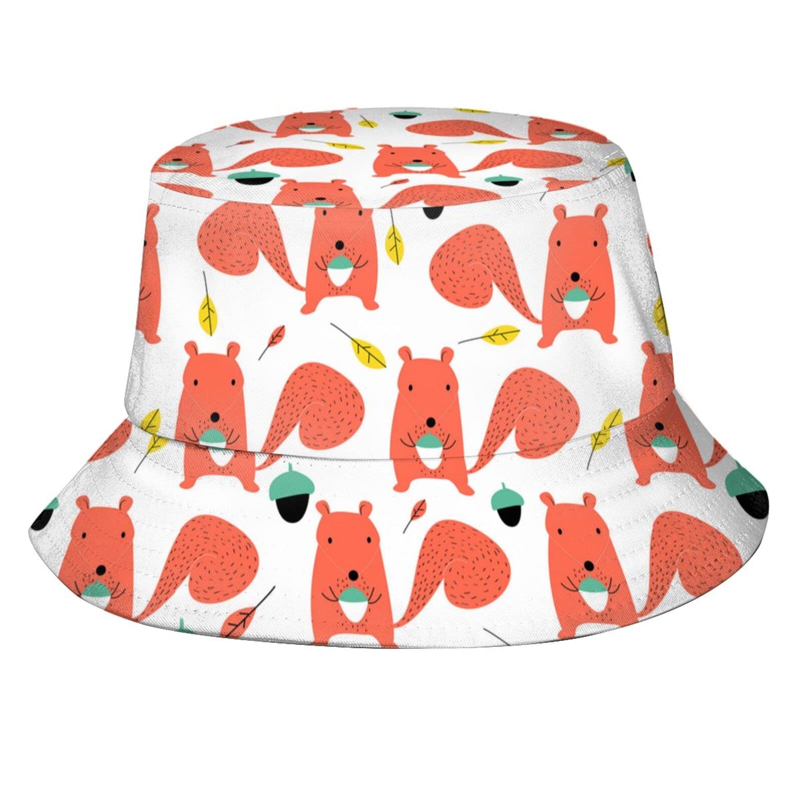 Cute Squirrel Bucket Hat for Women & Men - Animal Print Fisherman Sun Hat for Outdoor Activities, Beach, Hiking, and Happy Muharram Celebrations