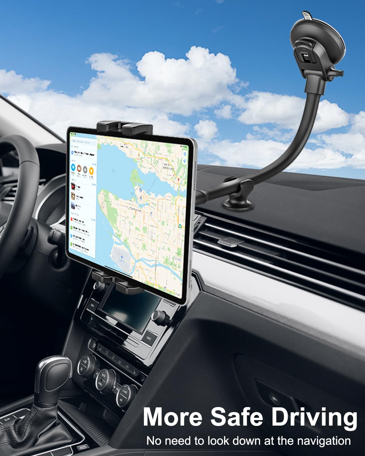 Woleyi Long Arm Car Windshield Tablet Mount - Super Suction & Stable Dashboard Holder for iPad Pro/Air/Mini, Galaxy Tabs, Smartphones (4.7-13 Inch) - Perfect for GPS Navigation, Streaming & Hands-Free Driving