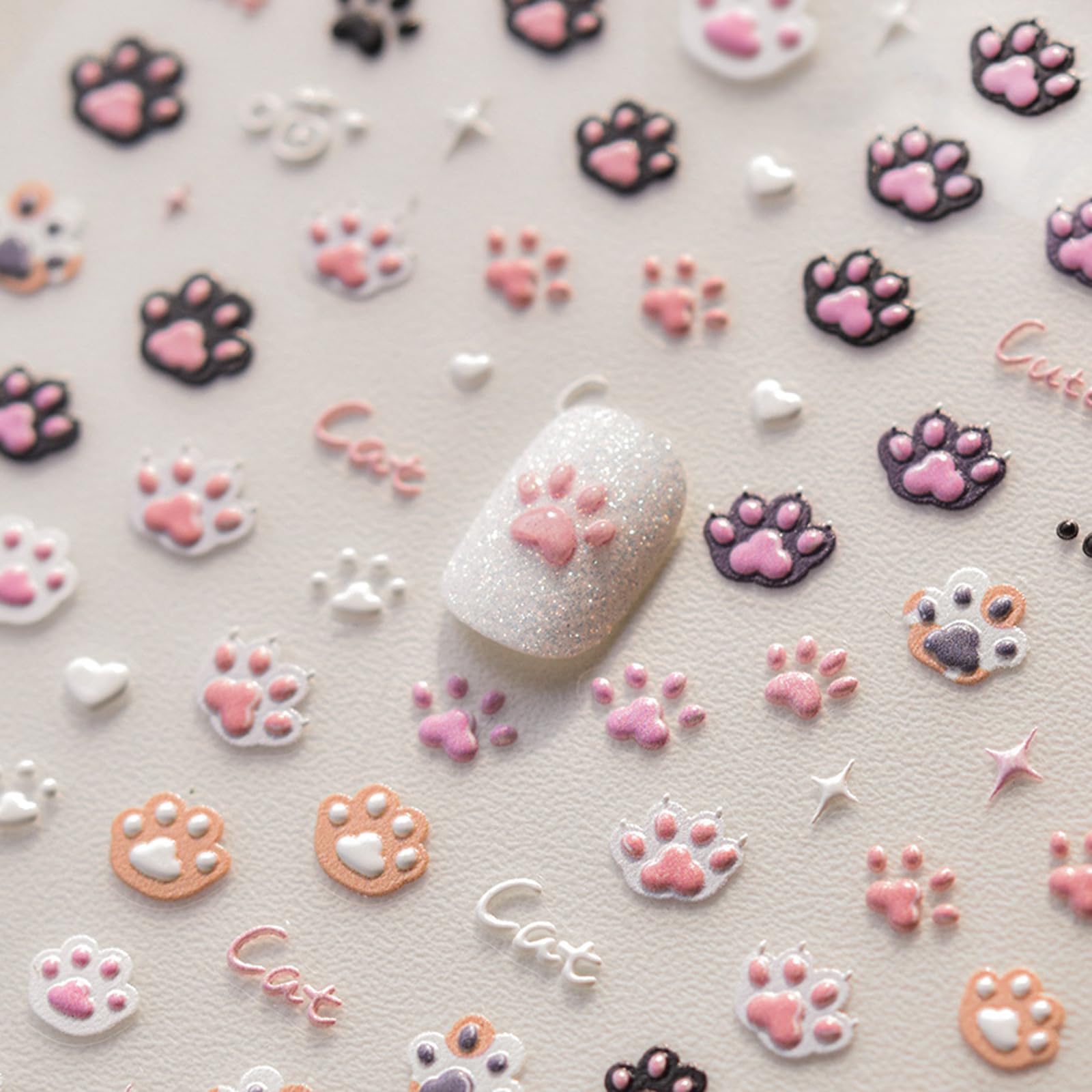 3D Cat Nail Stickers - Cute Embossed Cat Claw Nail Decals for DIY Nail Art | Perfect for Halloween, Parties & Everyday Fashion Accessories