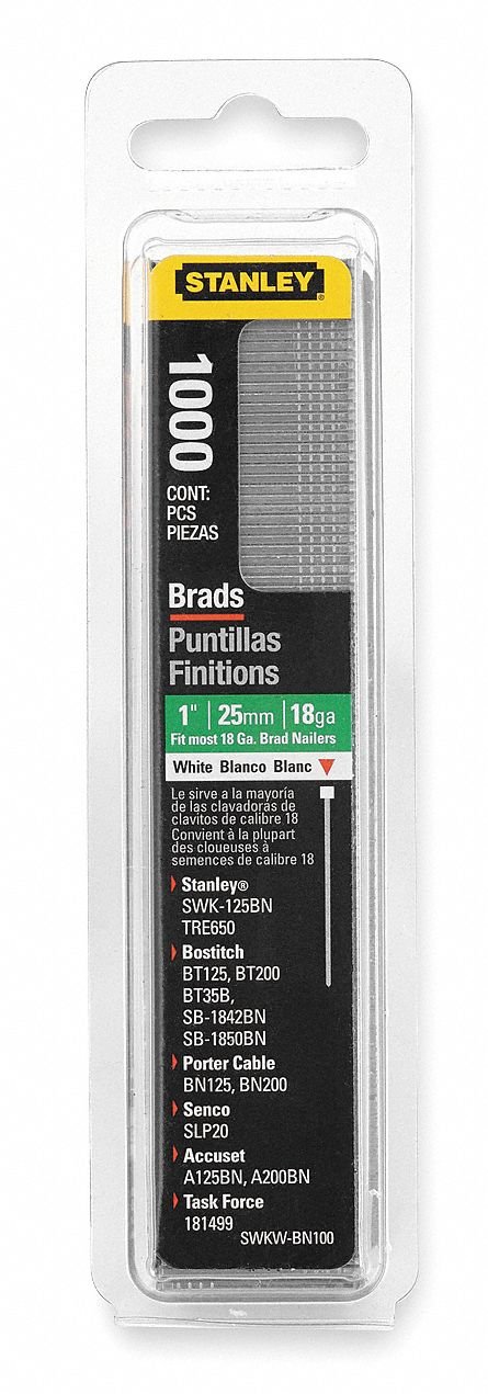 Stanley SWKWBN100 1-Inch White Brad Nails - 1000 Count (1 Unit) - Perfect for Woodworking, Trim Work, and DIY Home Projects